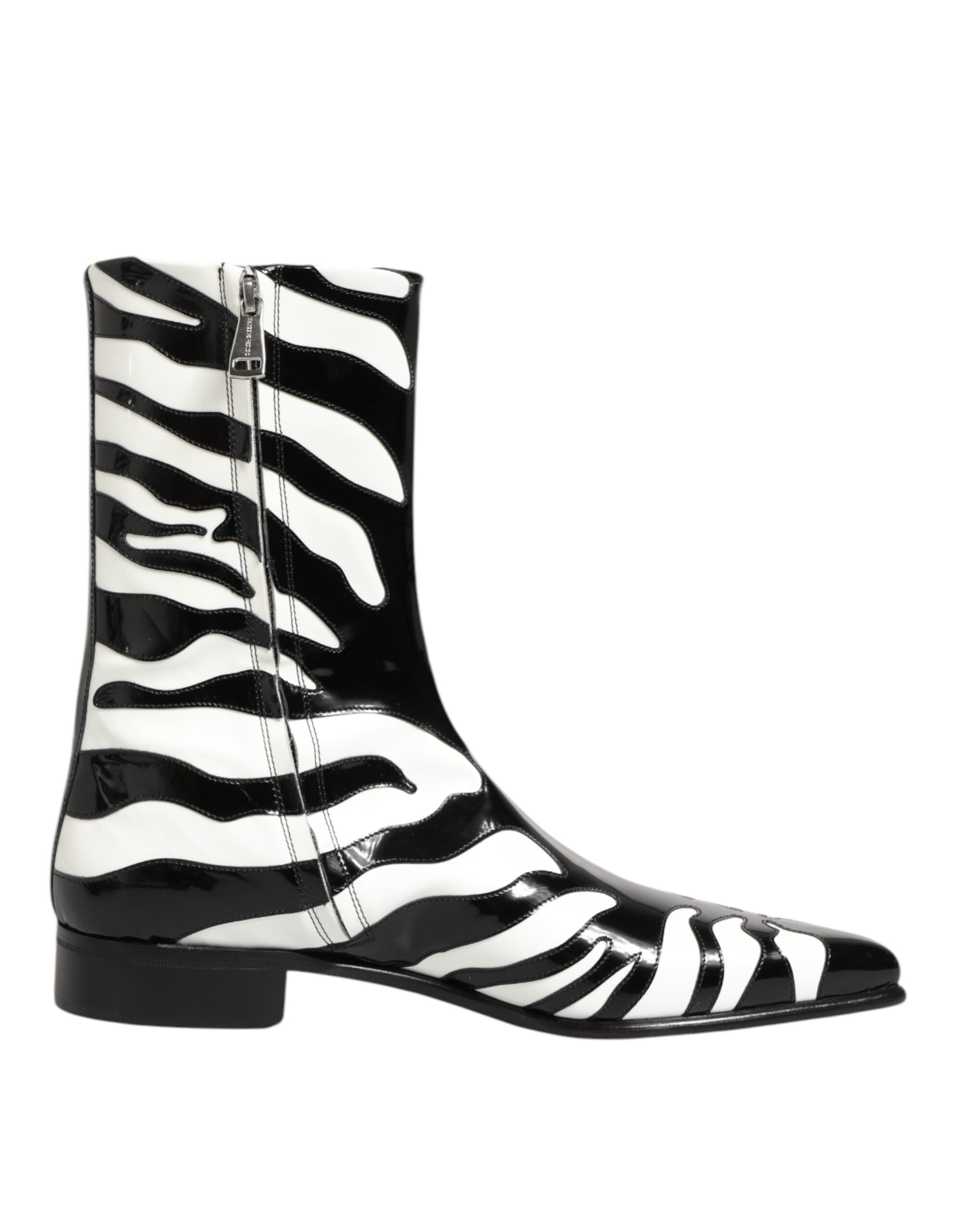 Dolce & Gabbana Black White Zebra Leather Mid Calf Boots Shoes LUNESCAPE