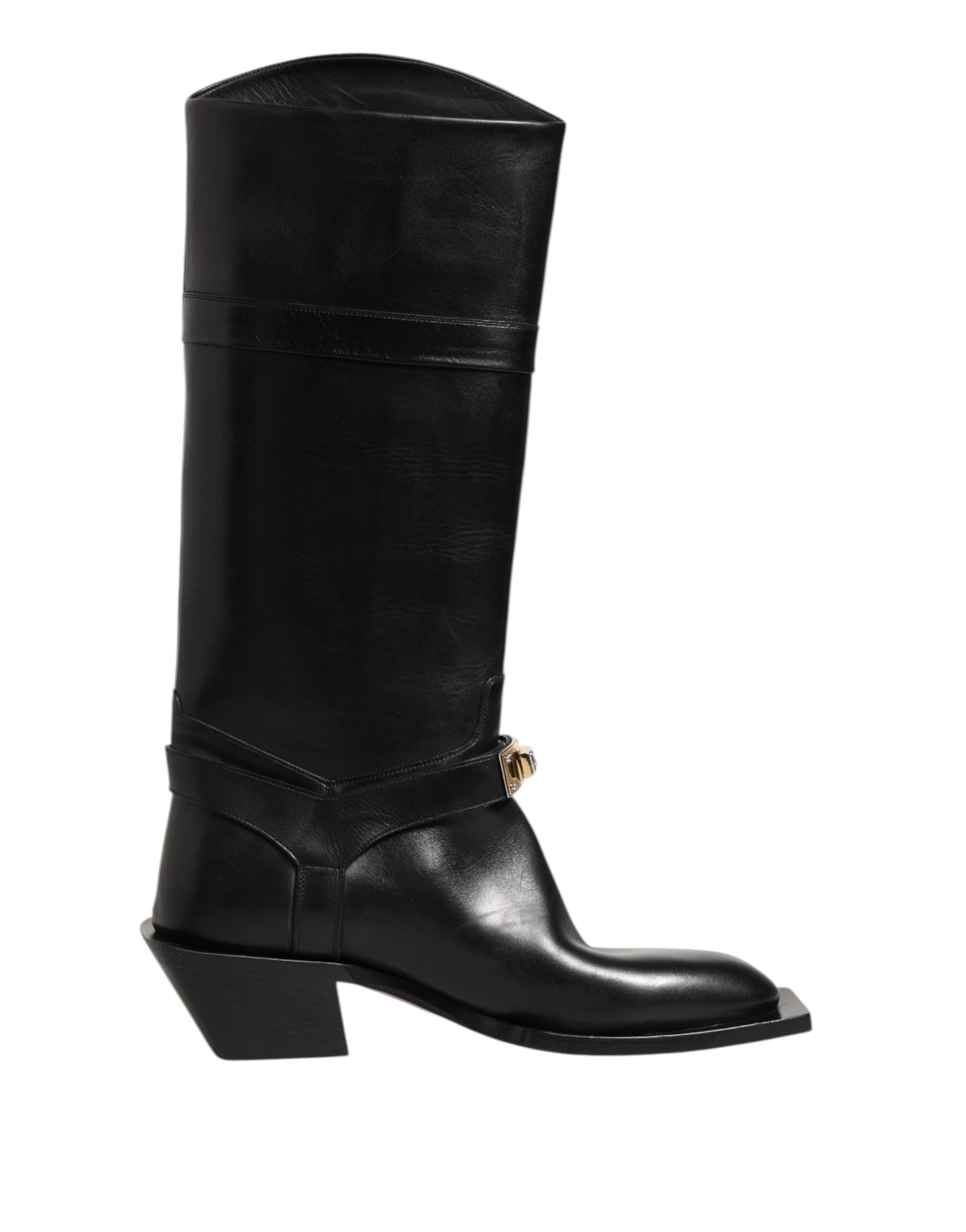Dolce & Gabbana Black Logo Plaque Over The Calf Boot Shoes LUNESCAPE