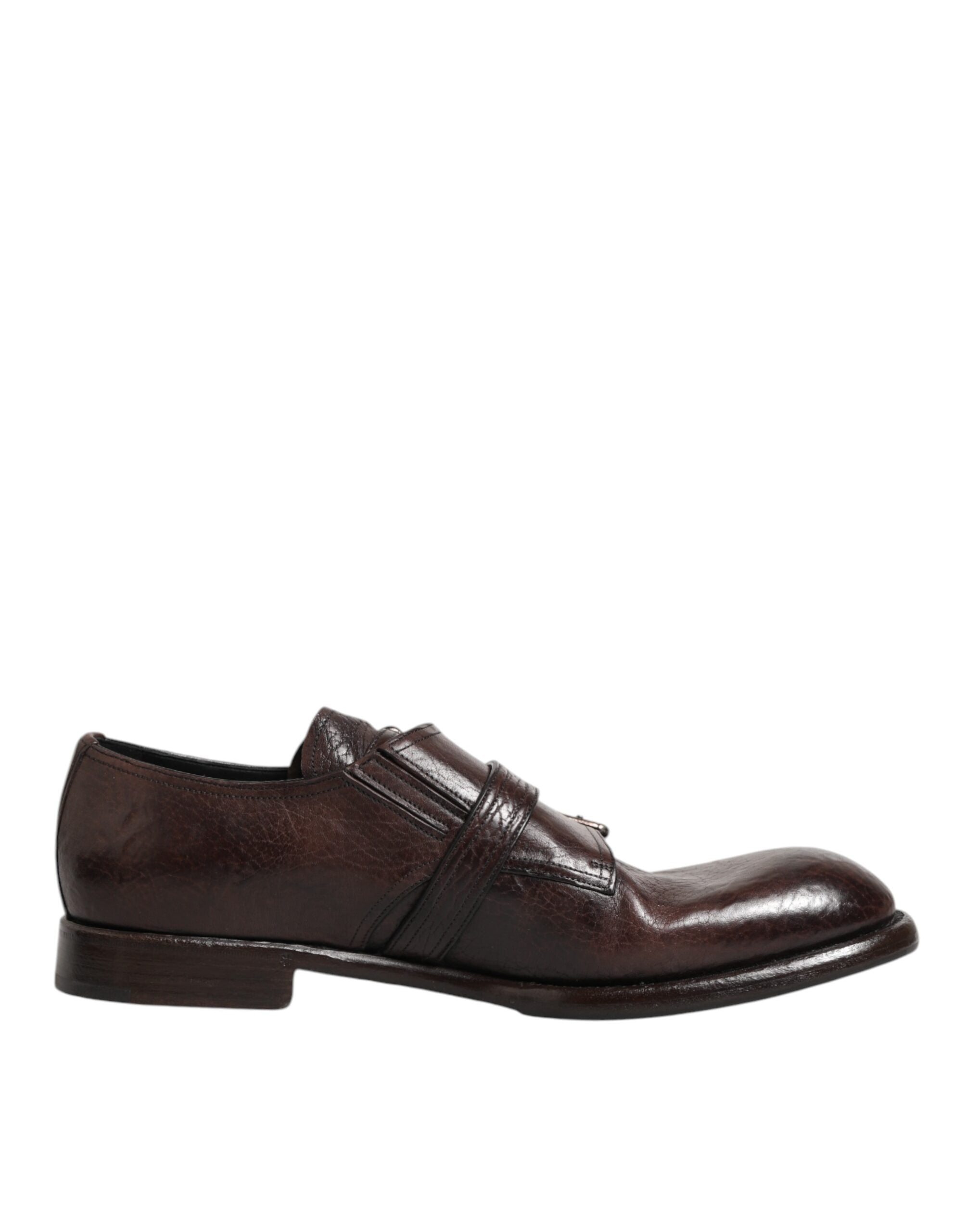 Dolce & Gabbana Brown Leather Monk Strap Formal Derby Shoes LUNESCAPE