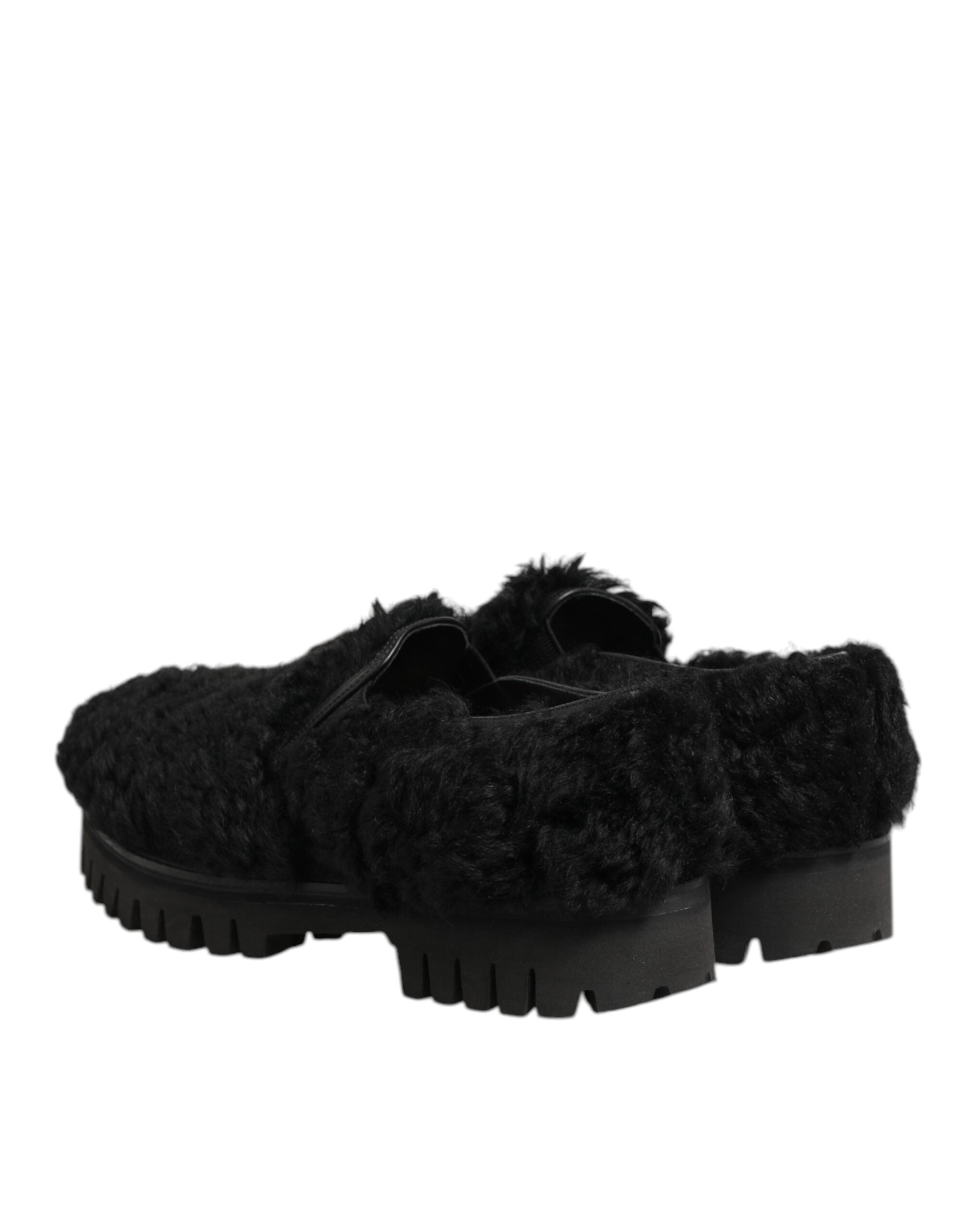 Dolce & Gabbana Dress Black Fur Leather Slipper