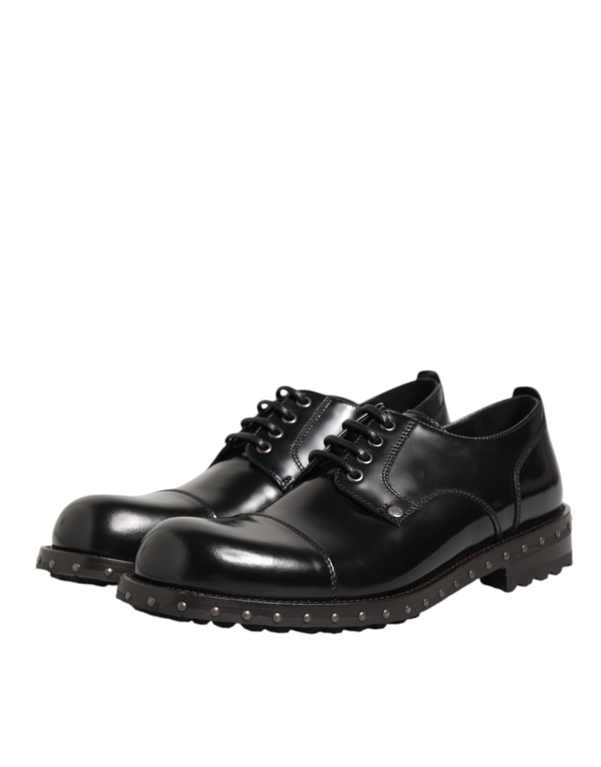 Dolce & Gabbana Black Leather Studded Men Formal Derby Shoes LUNESCAPE