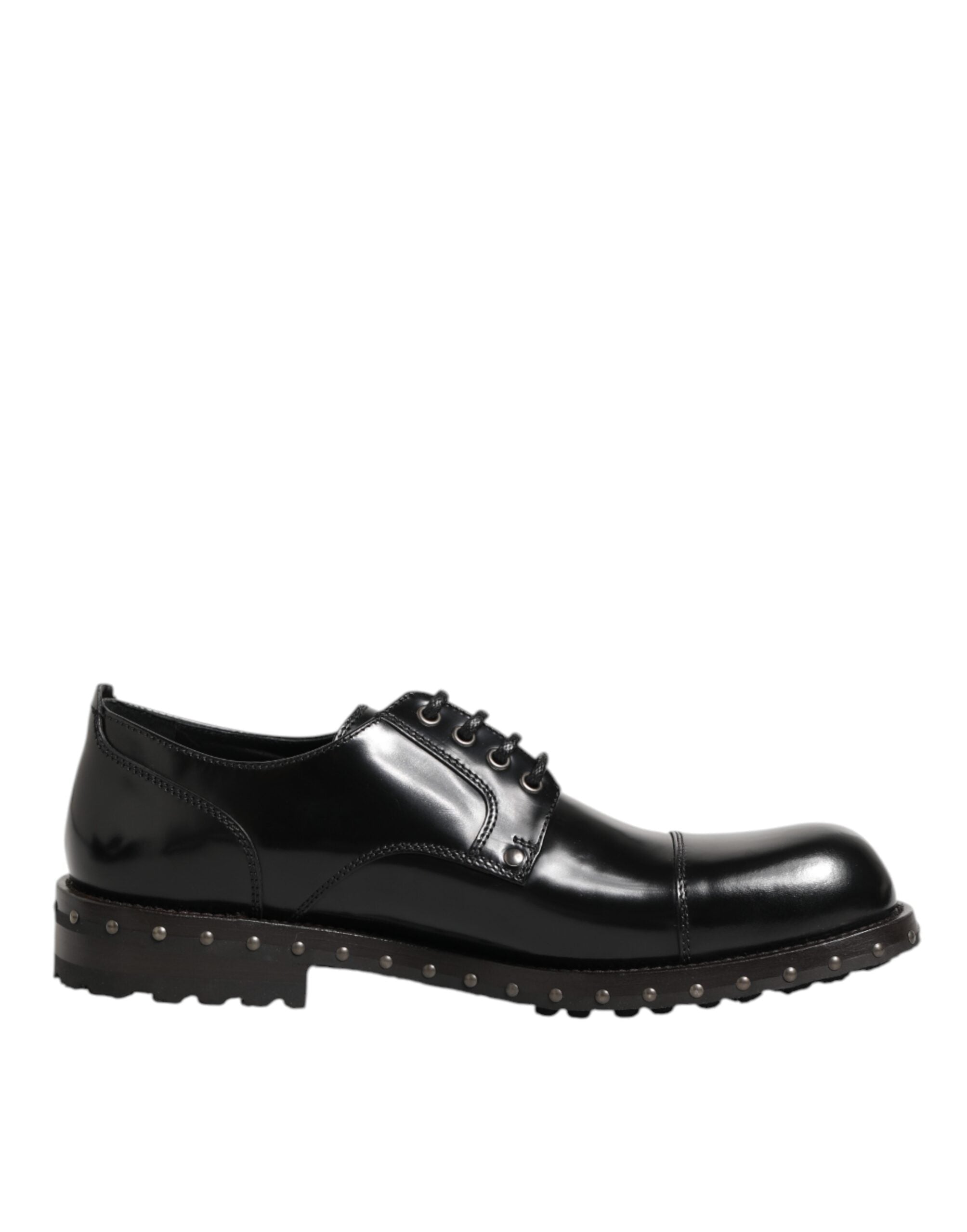 Dolce & Gabbana Black Leather Studded Men Formal Derby Shoes LUNESCAPE