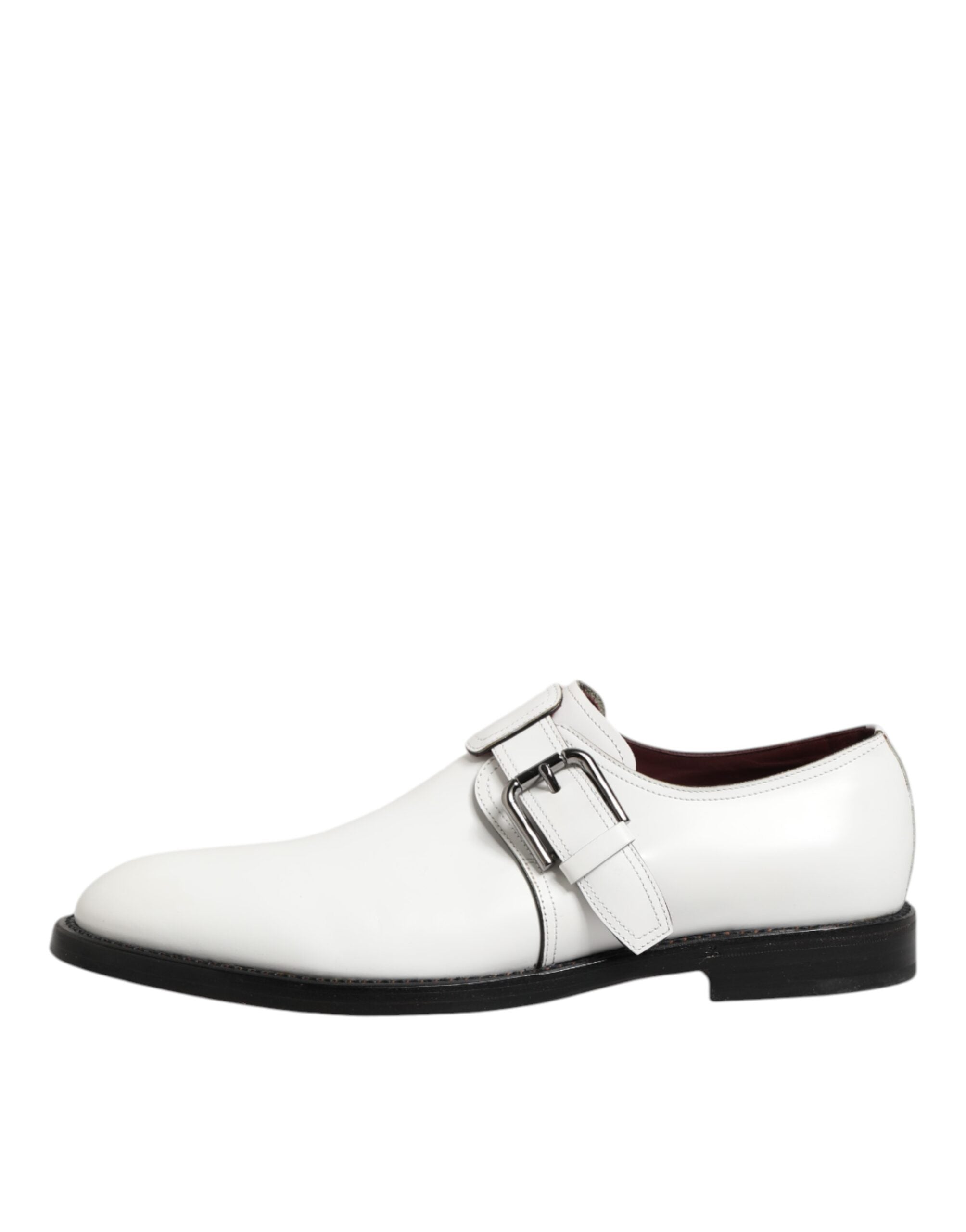 Dolce & Gabbana White Leather Monk Strap Formal Derby Shoes LUNESCAPE