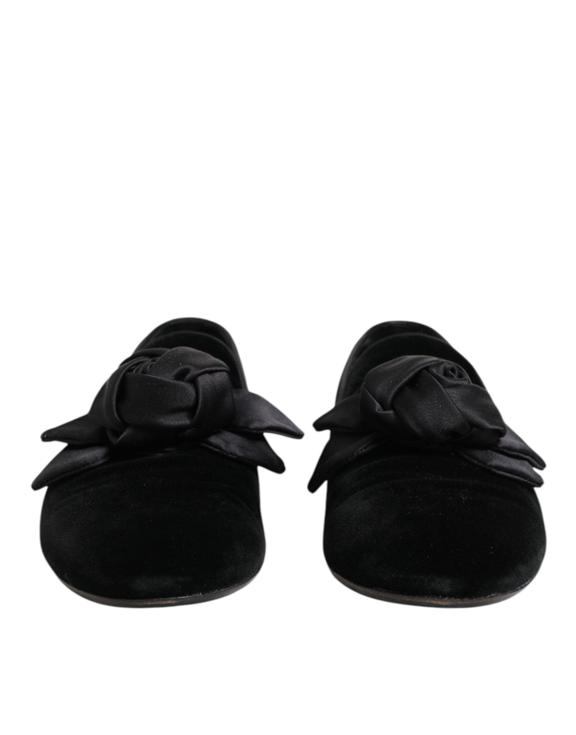 Dolce & Gabbana Black Suede Cotton Rose Slip On Loafers Shoes