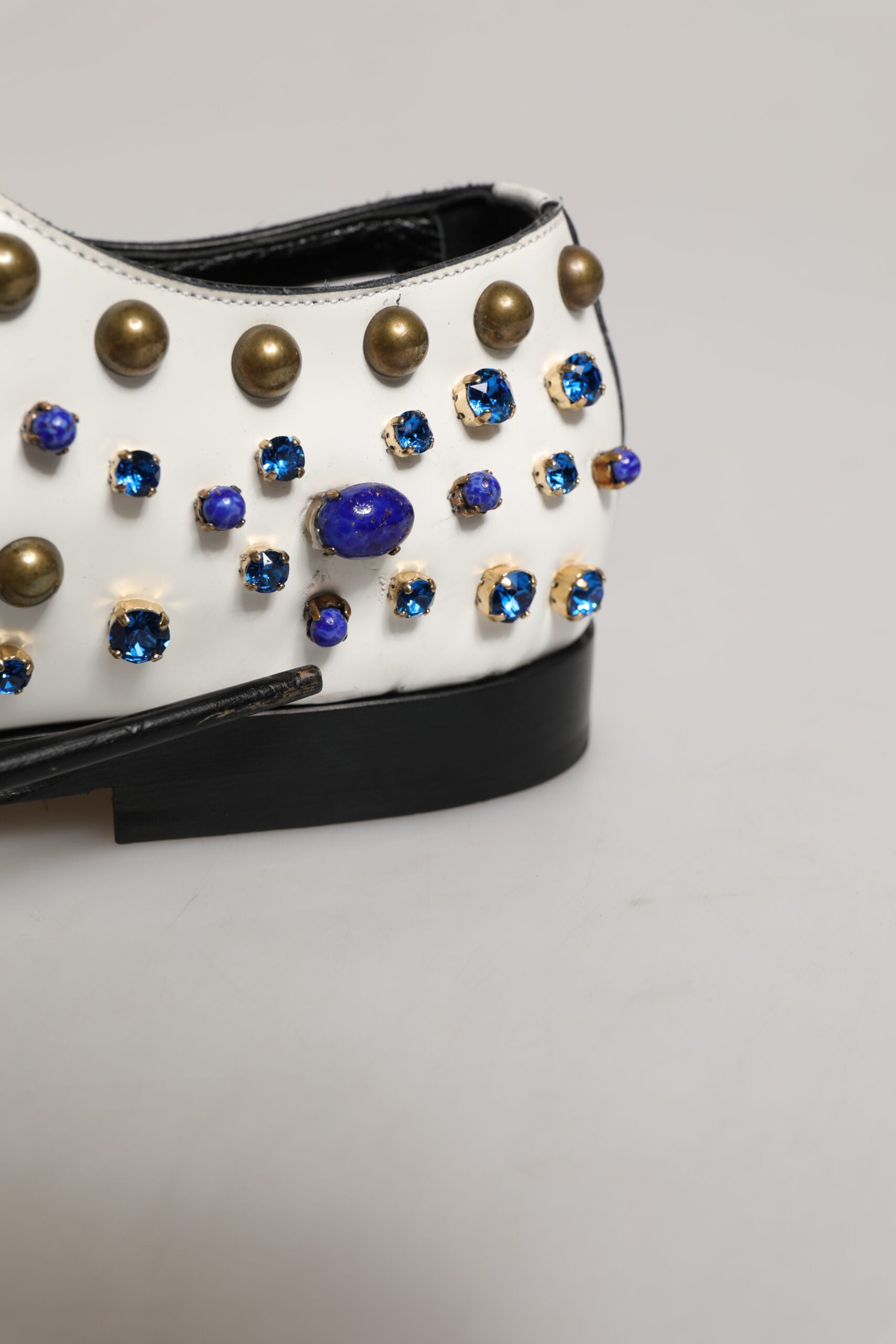 Dolce & Gabbana White Leather Crystals Embellished Dress Shoes