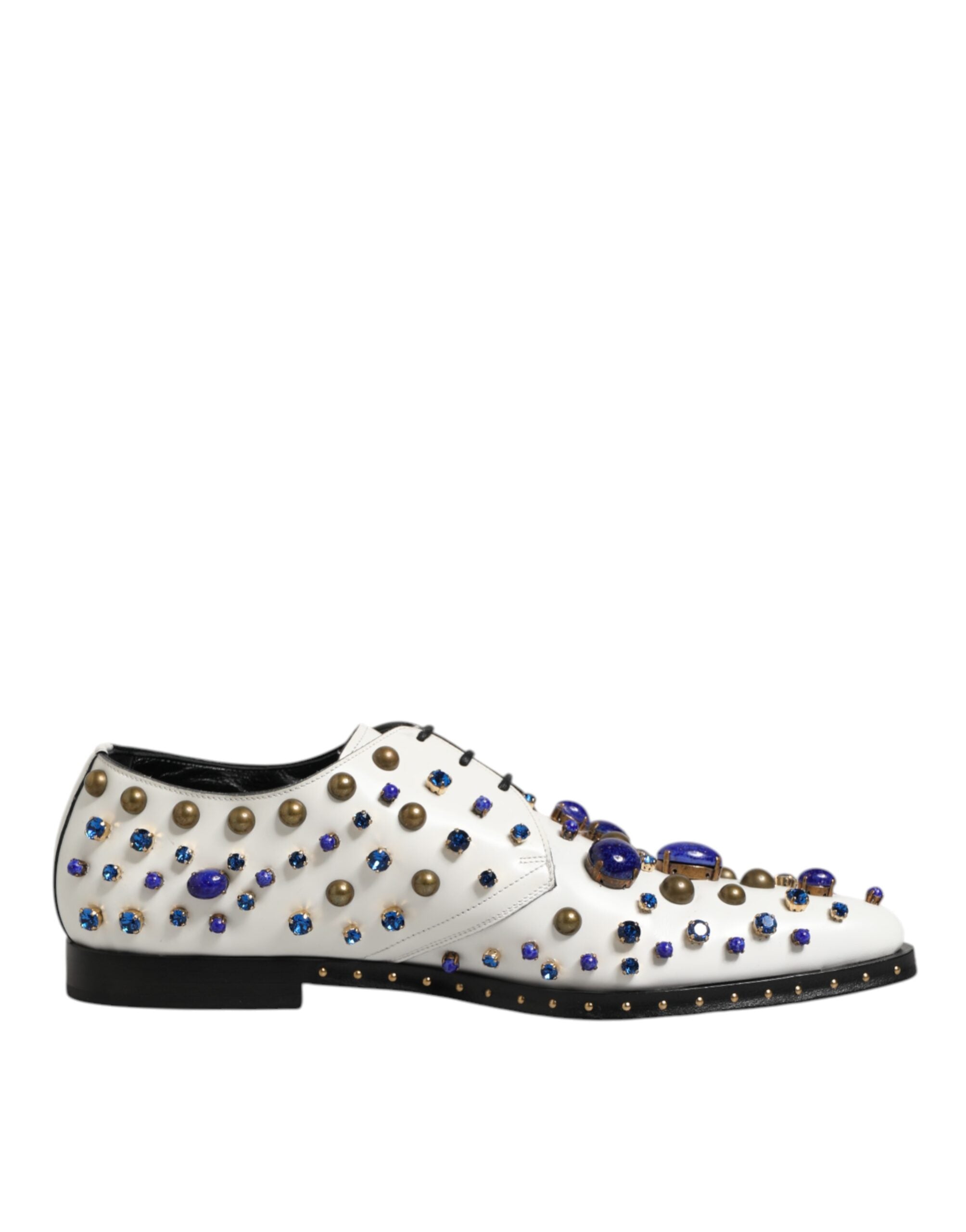 Dolce & Gabbana White Leather Crystals Embellished Dress Shoes LUNESCAPE