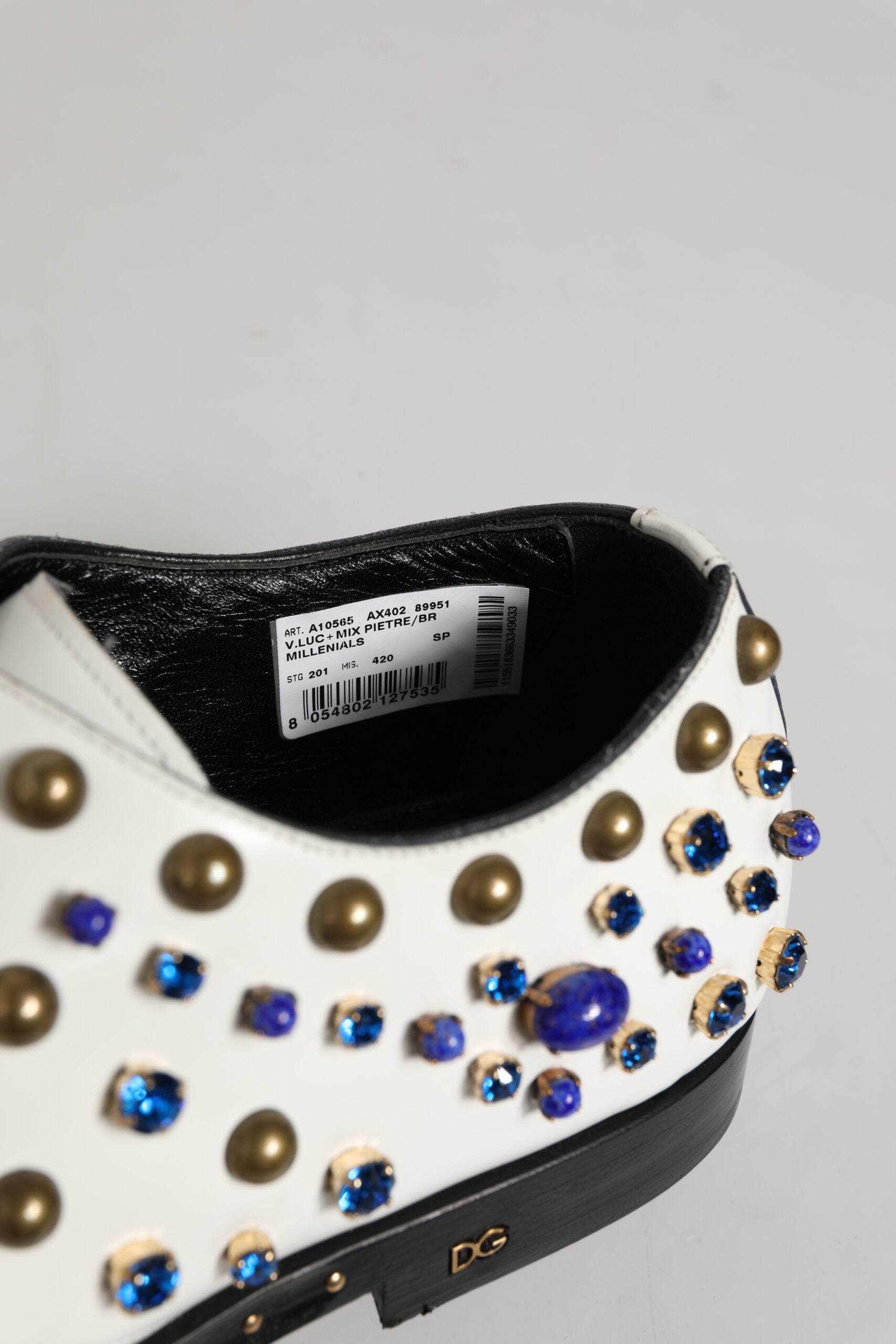 Dolce & Gabbana White Leather Crystals Embellished Dress Shoes LUNESCAPE