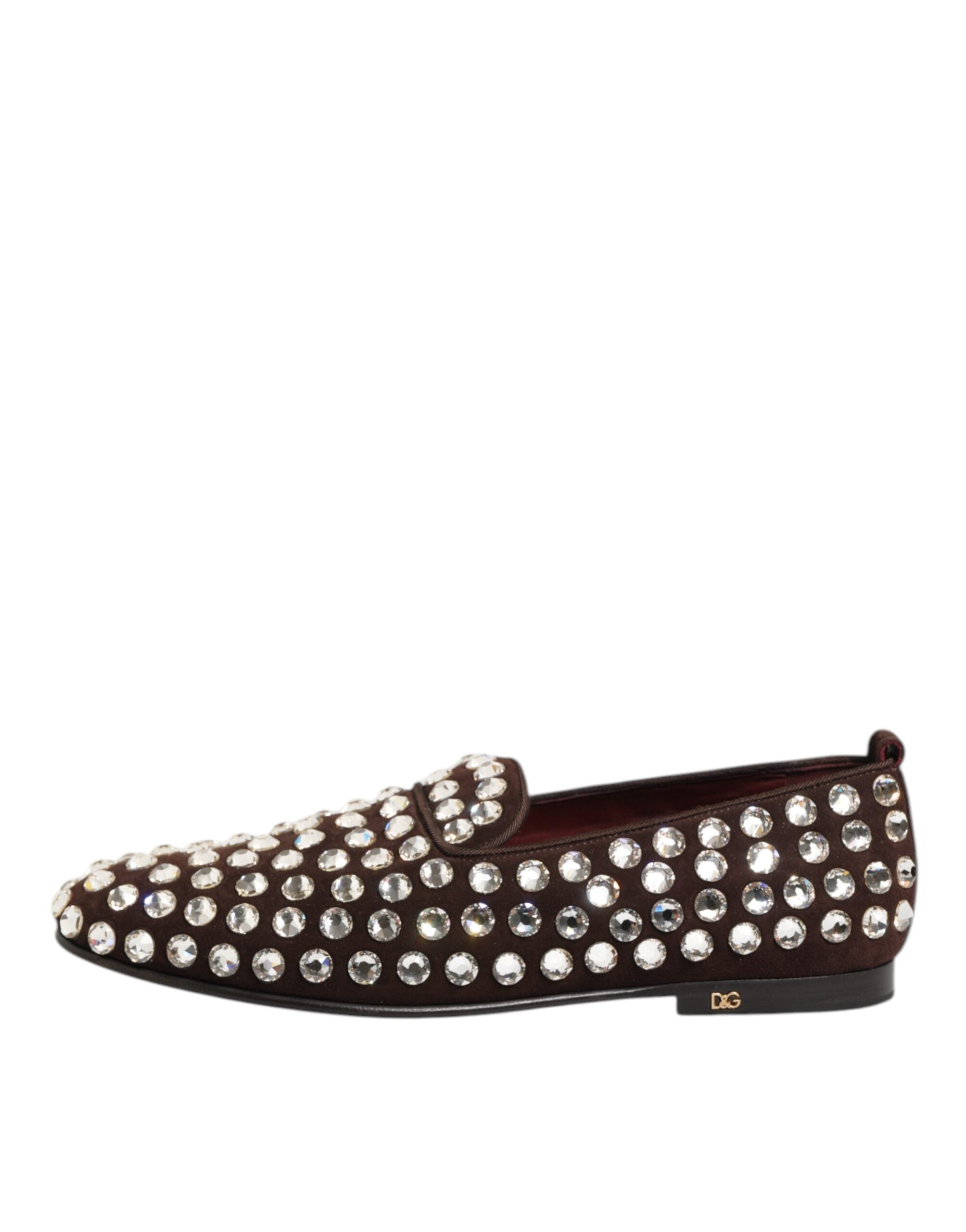 Dolce & Gabbana Bordeaux Suede Crystals Loafers Dress Shoes