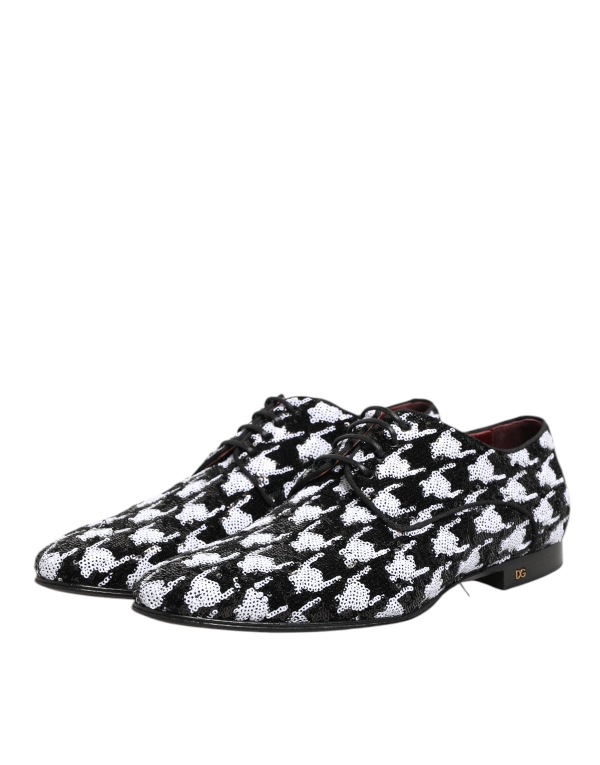 Dolce & Gabbana Dress Black White Sequined Lace Up Derby Shoes