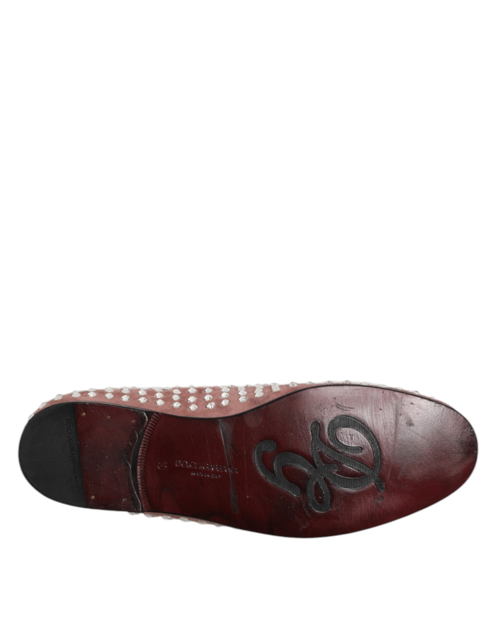 Dolce & Gabbana Pink Suede Crystals Loafers Men Dress Shoes