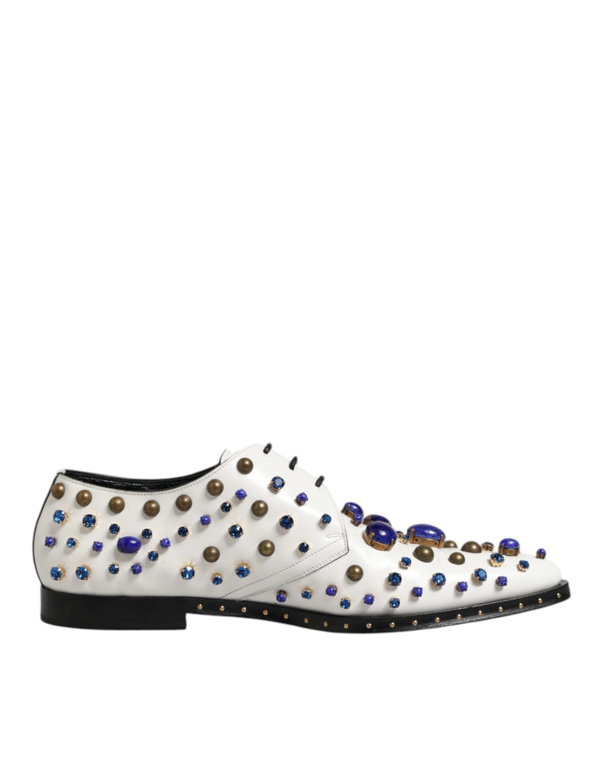 Dolce & Gabbana White Leather Crystals Embellished Dress Shoes LUNESCAPE