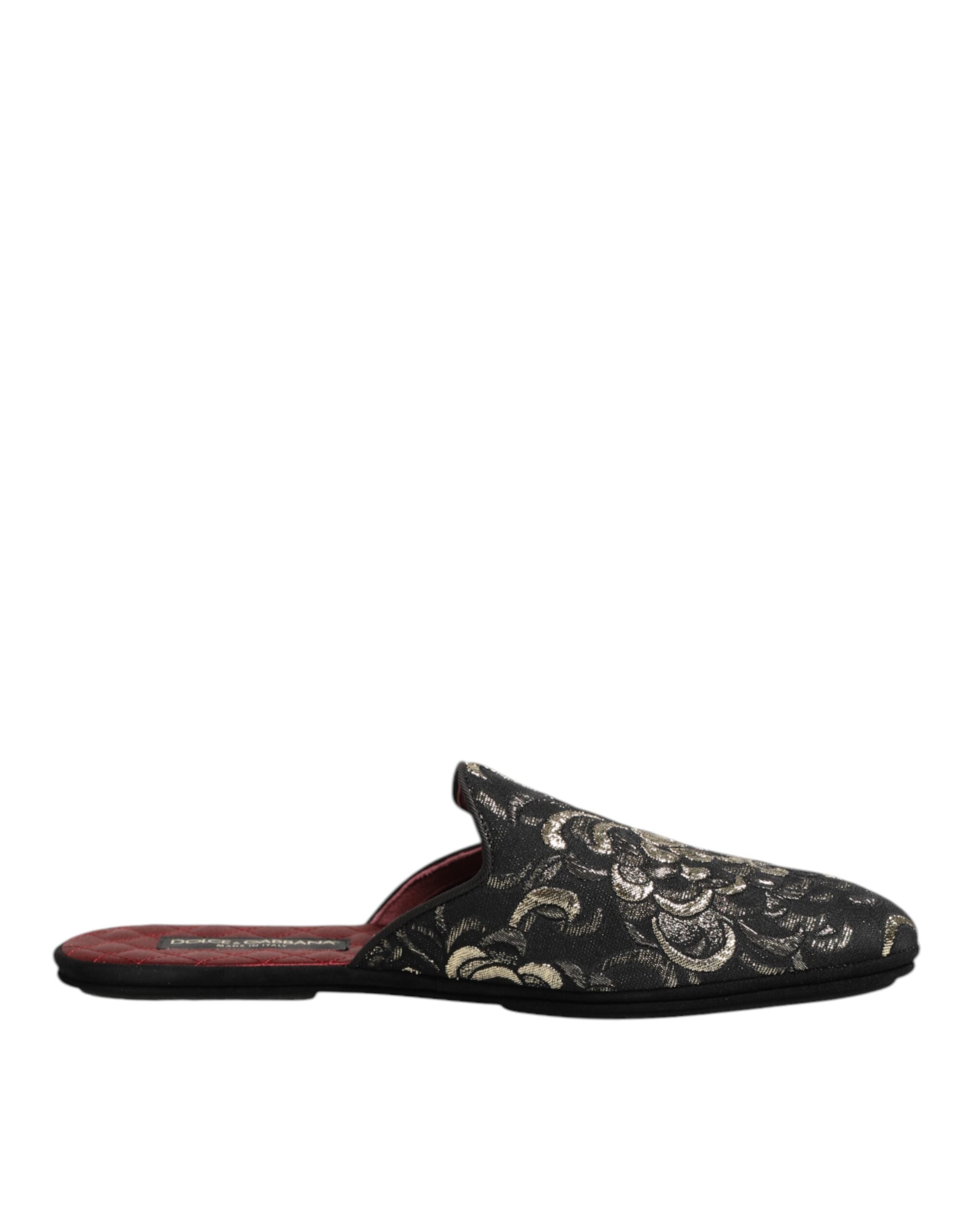 Dolce & Gabbana Black Floral Jacquard Slides Slippers Shoes LUNESCAPE