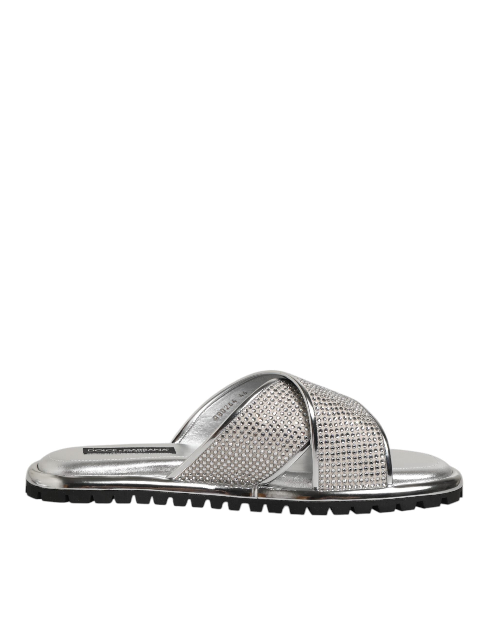 Dolce & Gabbana Silver Strass Slides Flats Slippers Shoes LUNESCAPE