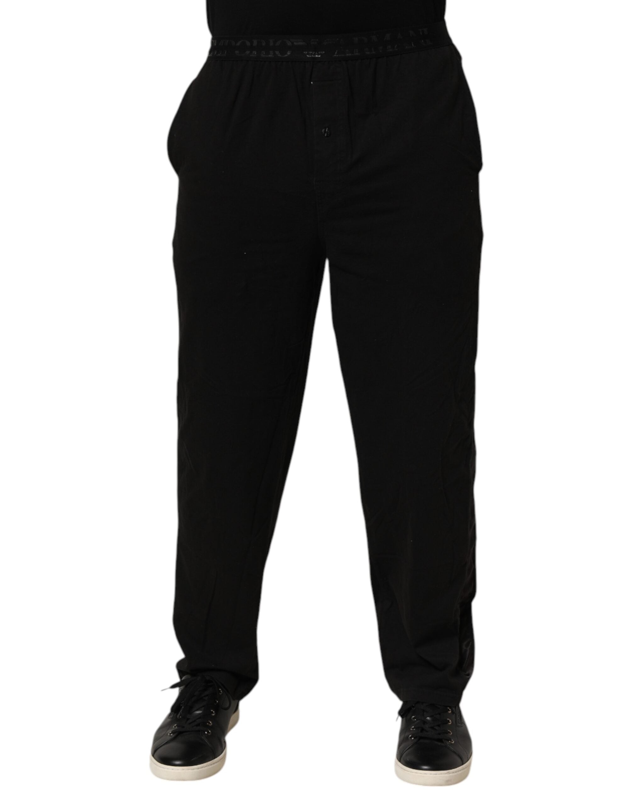 Emporio Armani Black Cotton Blend Logo Waistband Trouser Pants LUNESCAPE