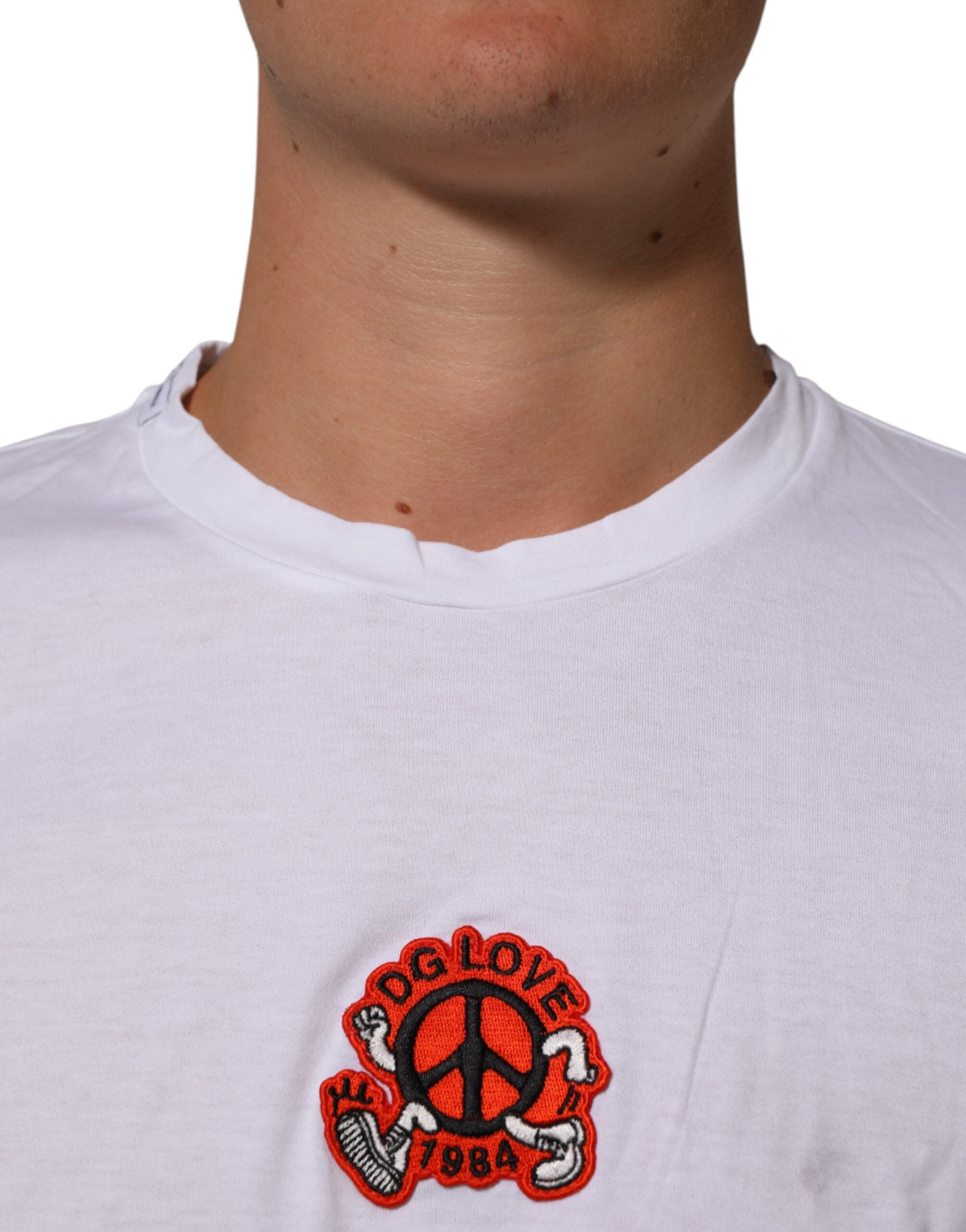 Dolce & Gabbana White Cotton DG Love Patch Crew Neck T-shirt LUNESCAPE