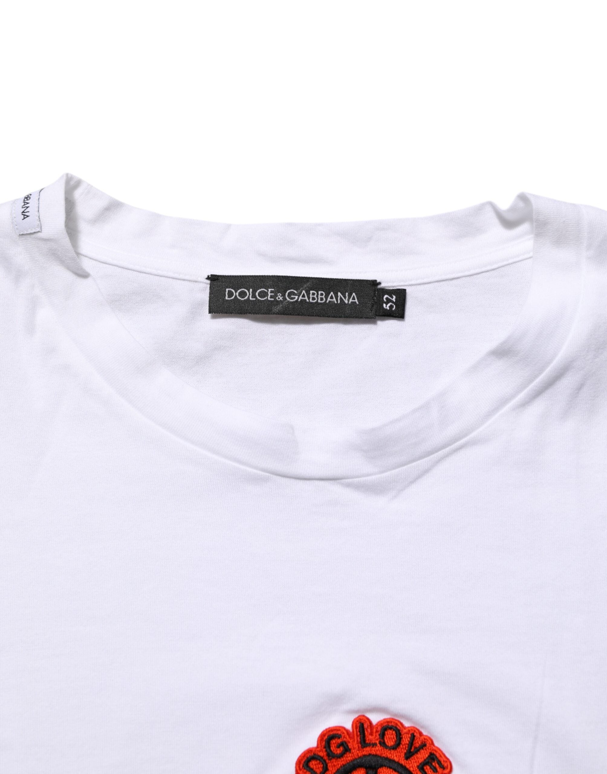 Dolce & Gabbana White Cotton DG Love Patch Crew Neck T-shirt LUNESCAPE