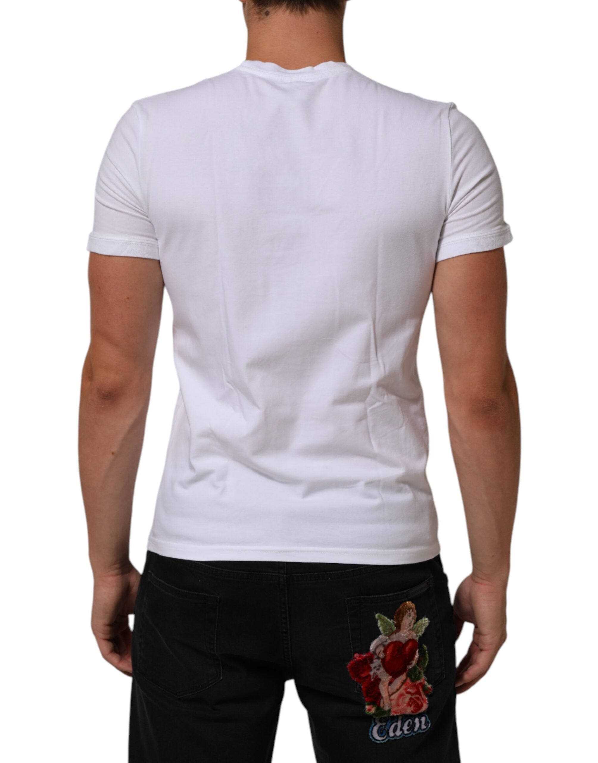 Dolce & Gabbana White Cotton DG Italia Round Neck Men T-shirt LUNESCAPE