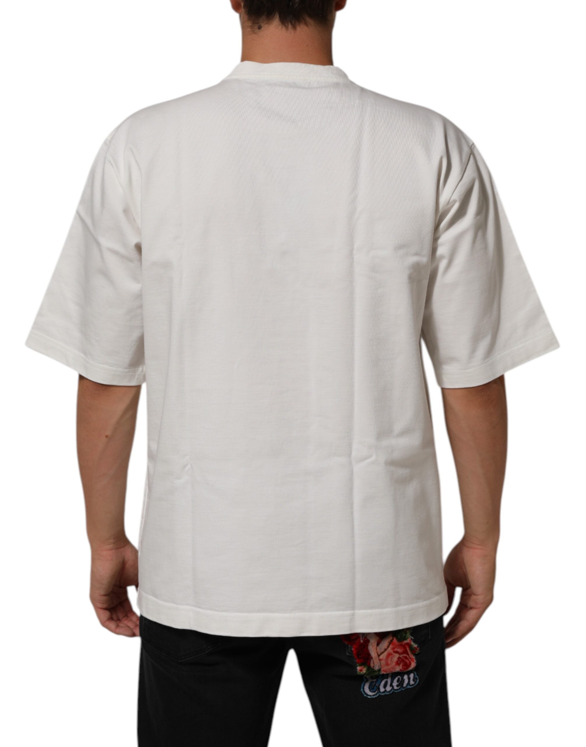 Dolce & Gabbana White Cotton Logo Print Crew Neck Men T-shirt LUNESCAPE
