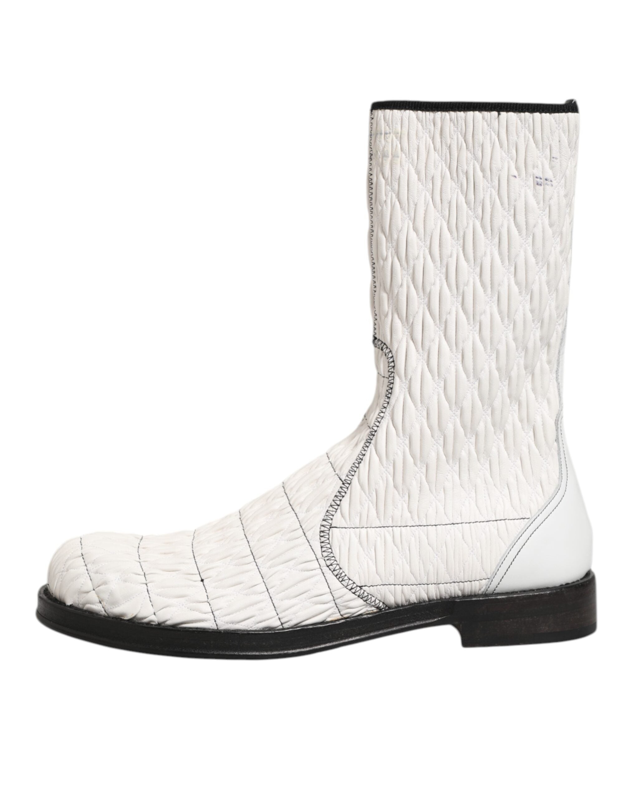 Dolce & Gabbana White Lambskin Leather Mid Calf Boots Shoes