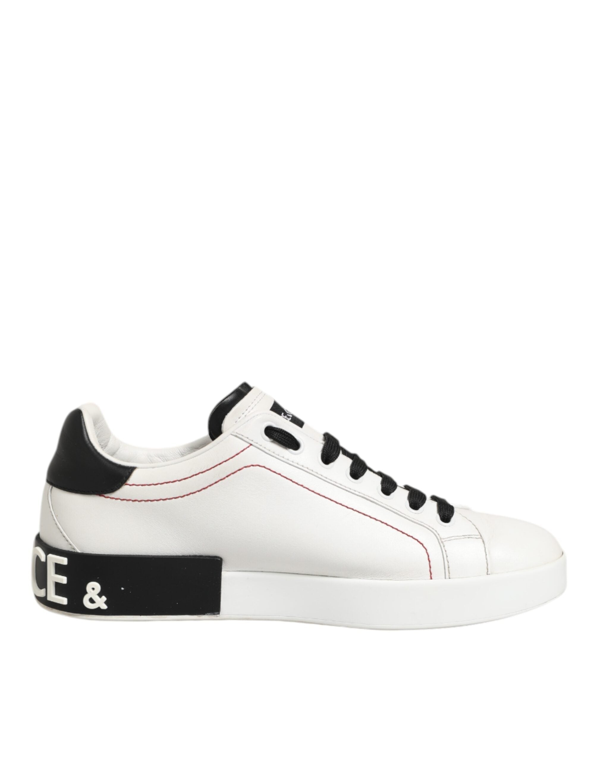 Dolce & Gabbana White Black Leather Low Top Sneaker Shoes LUNESCAPE