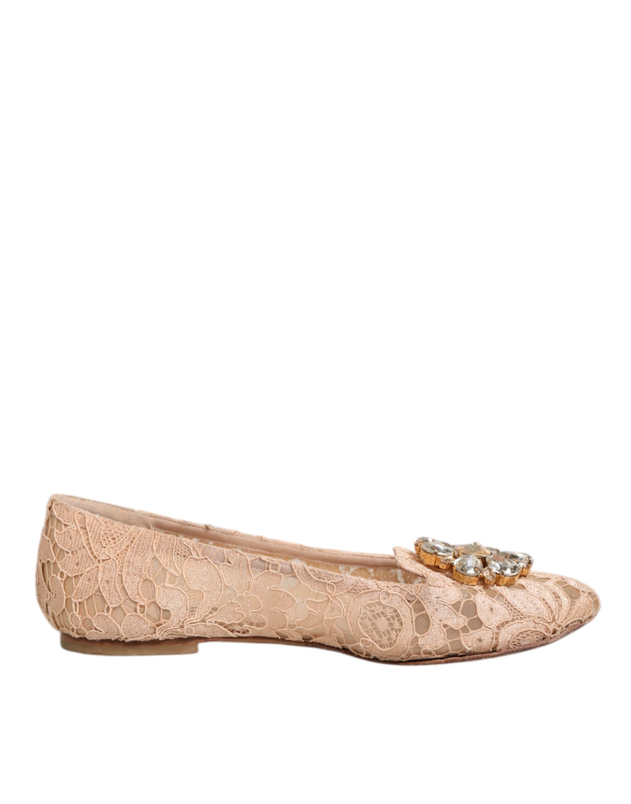 Dolce & Gabbana Beige Taormina Lace Crystals Flats Shoes LUNESCAPE
