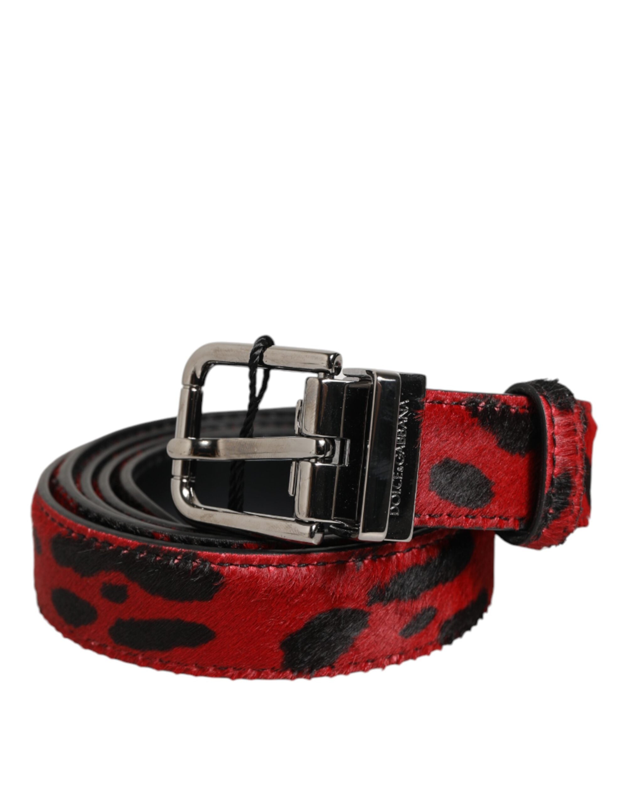 Dolce & Gabbana Red Black Pony Leather Metal Buckle Men Belt LUNESCAPE