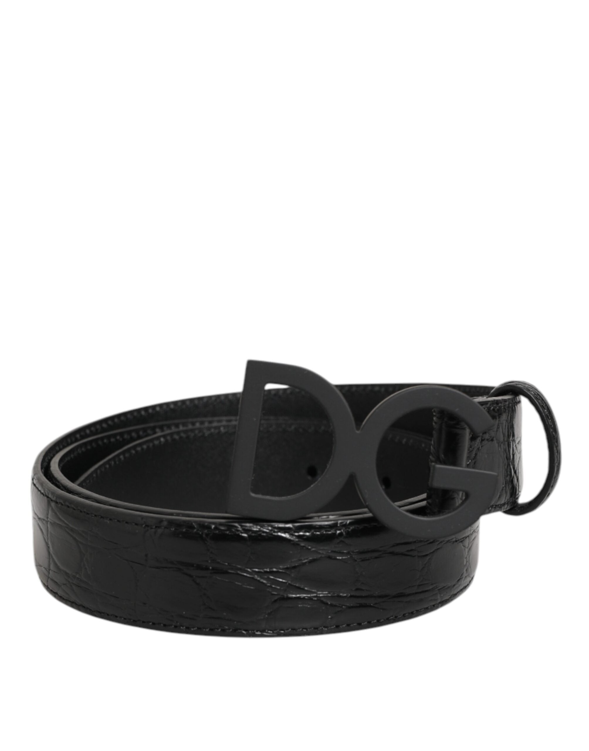 Dolce & Gabbana Black Exotic Leather Metal Logo Buckle Belt LUNESCAPE
