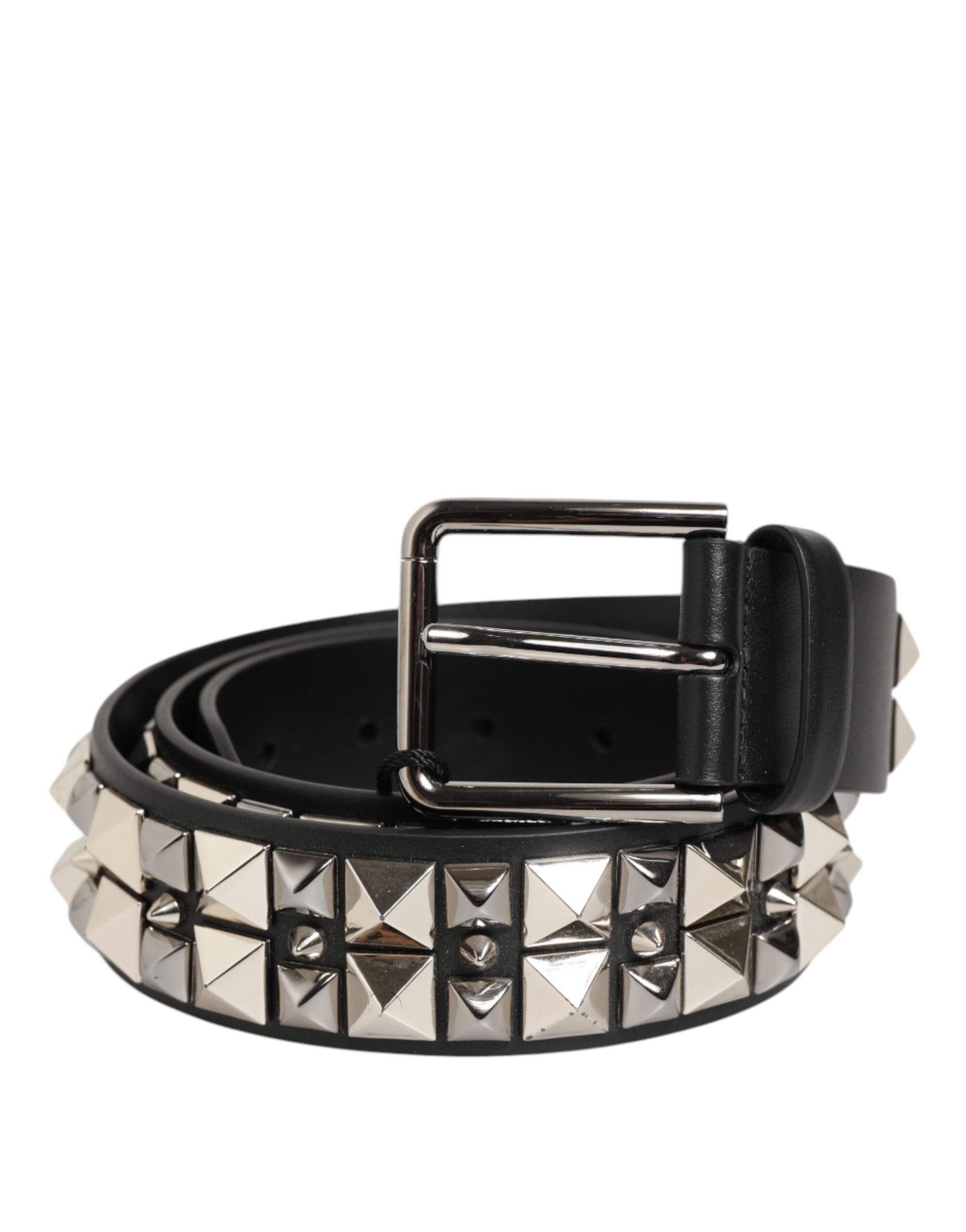 Dolce & Gabbana Black Calf Leather Studded Silver Buckle Belt LUNESCAPE