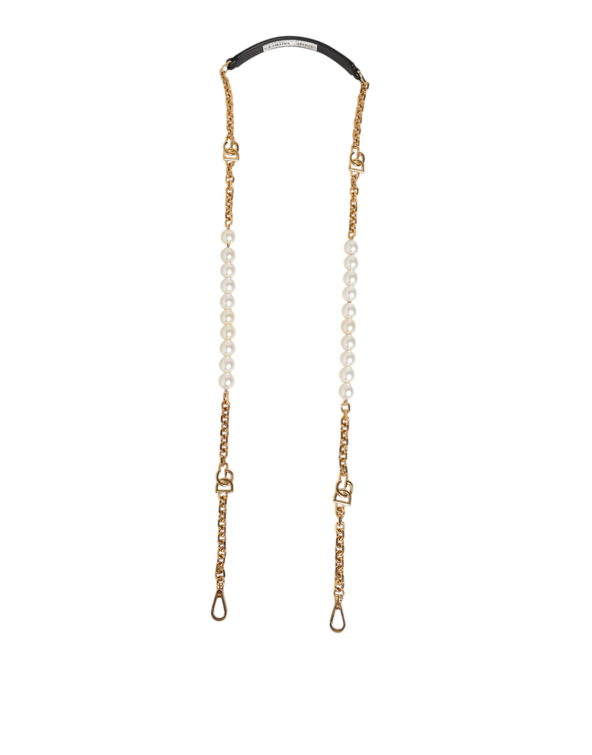 Dolce & Gabbana Black Leather Gold Chain Bag Accessory Shoulder Strap LUNESCAPE