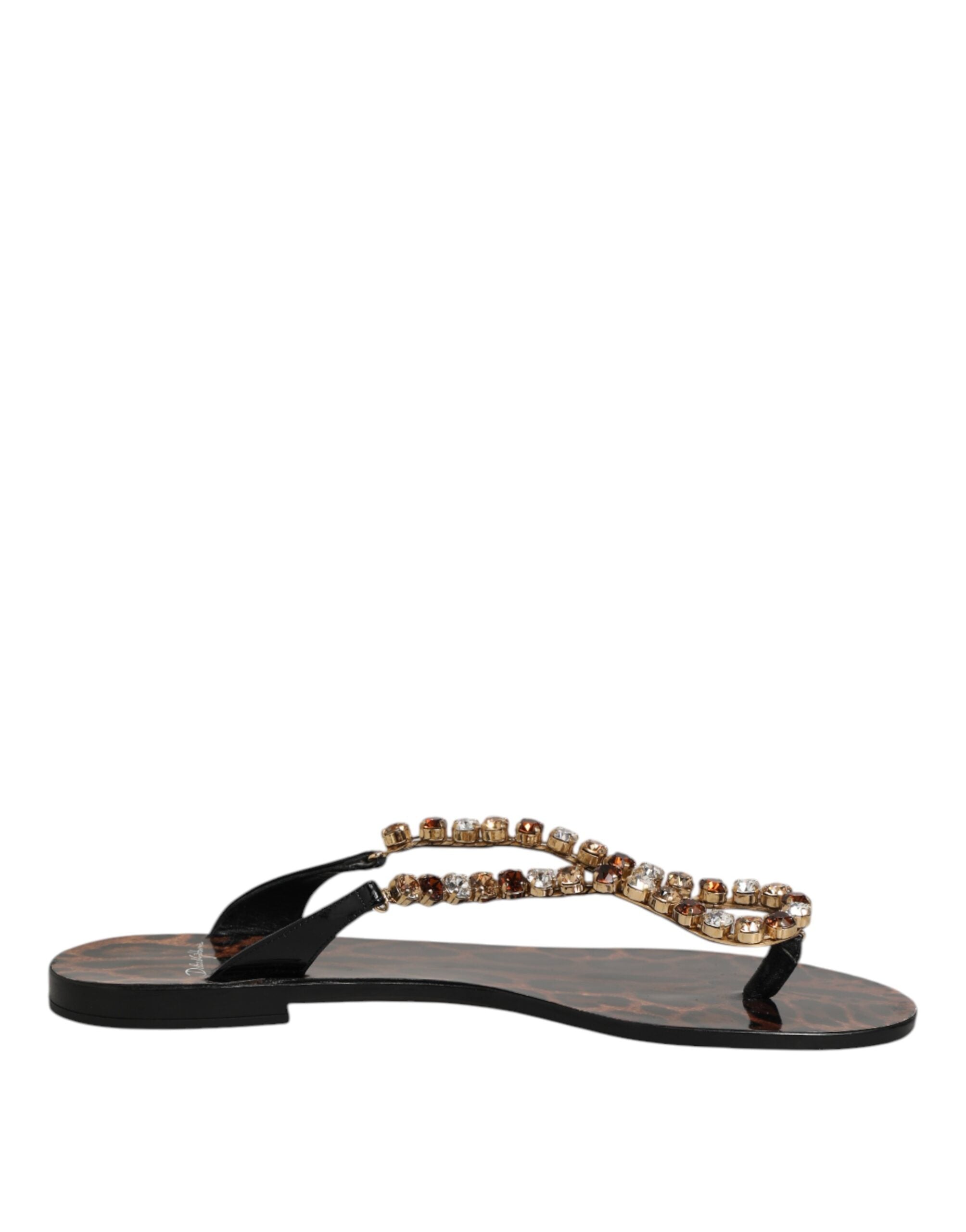 Dolce & Gabbana Black Crystals Flats Sandals Beachwear Shoes LUNESCAPE