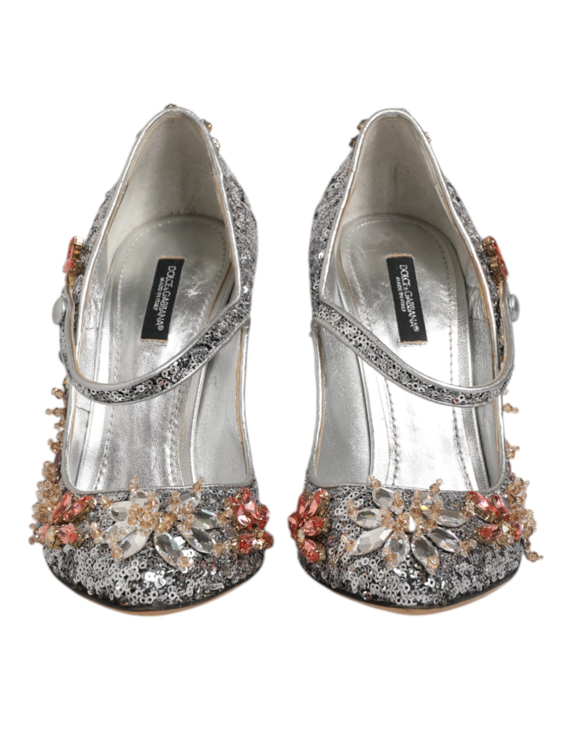 Dolce & Gabbana Silver Sequin Crystal Mary Janes Pumps Shoes LUNESCAPE