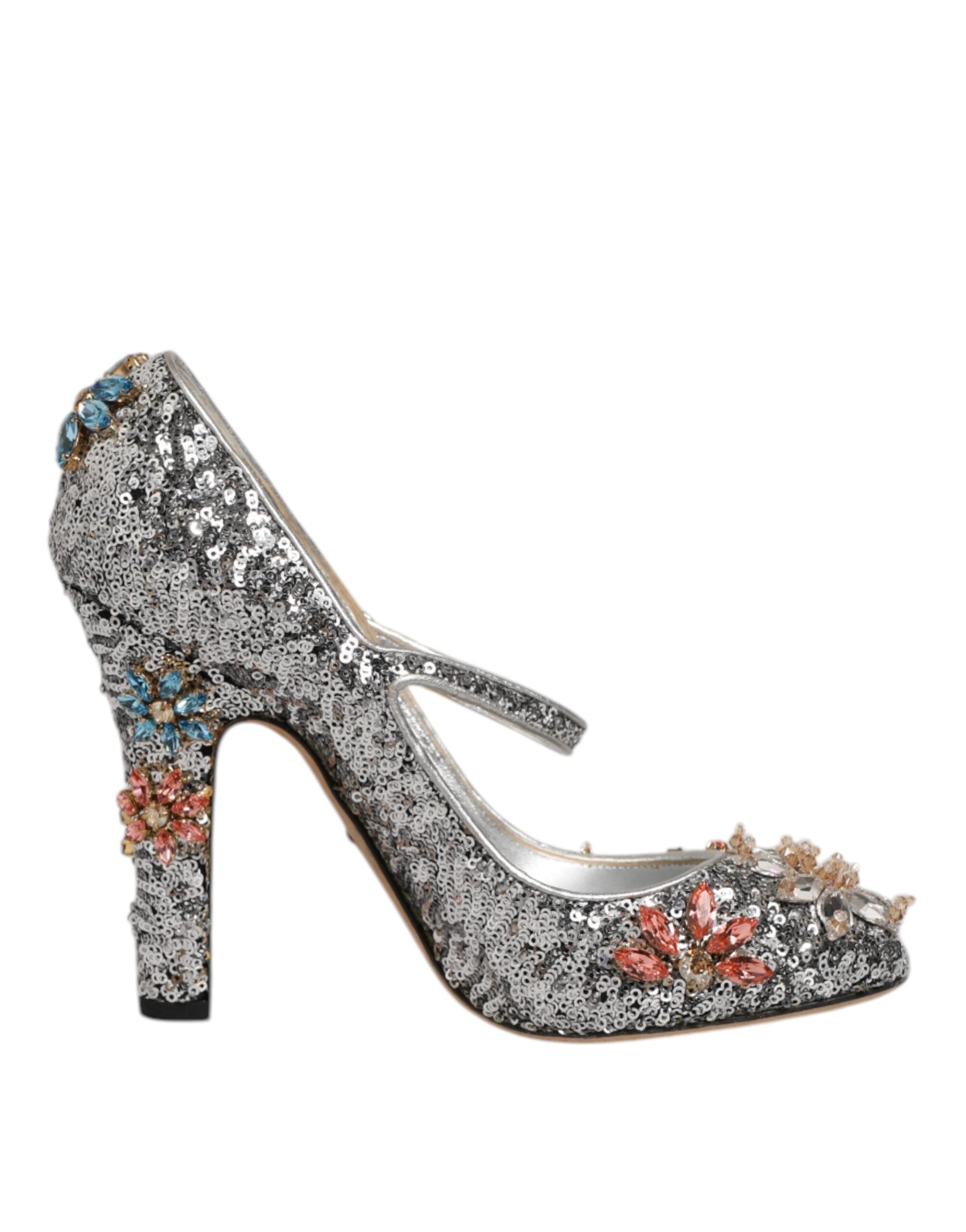 Dolce & Gabbana Silver Sequin Crystal Mary Janes Pumps Shoes LUNESCAPE