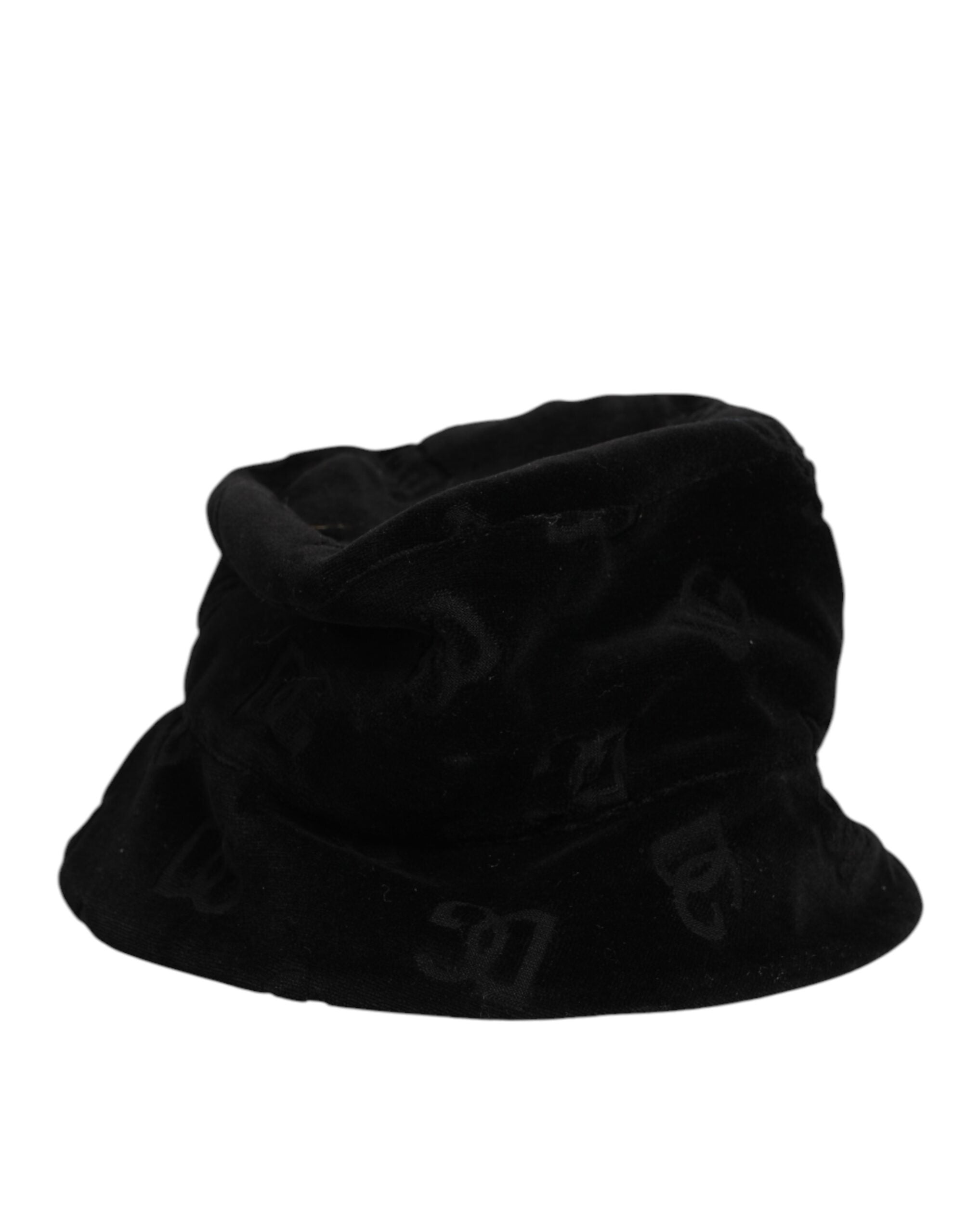 Dolce & Gabbana Black Cotton Suede Bucket Logo Capello Hat LUNESCAPE