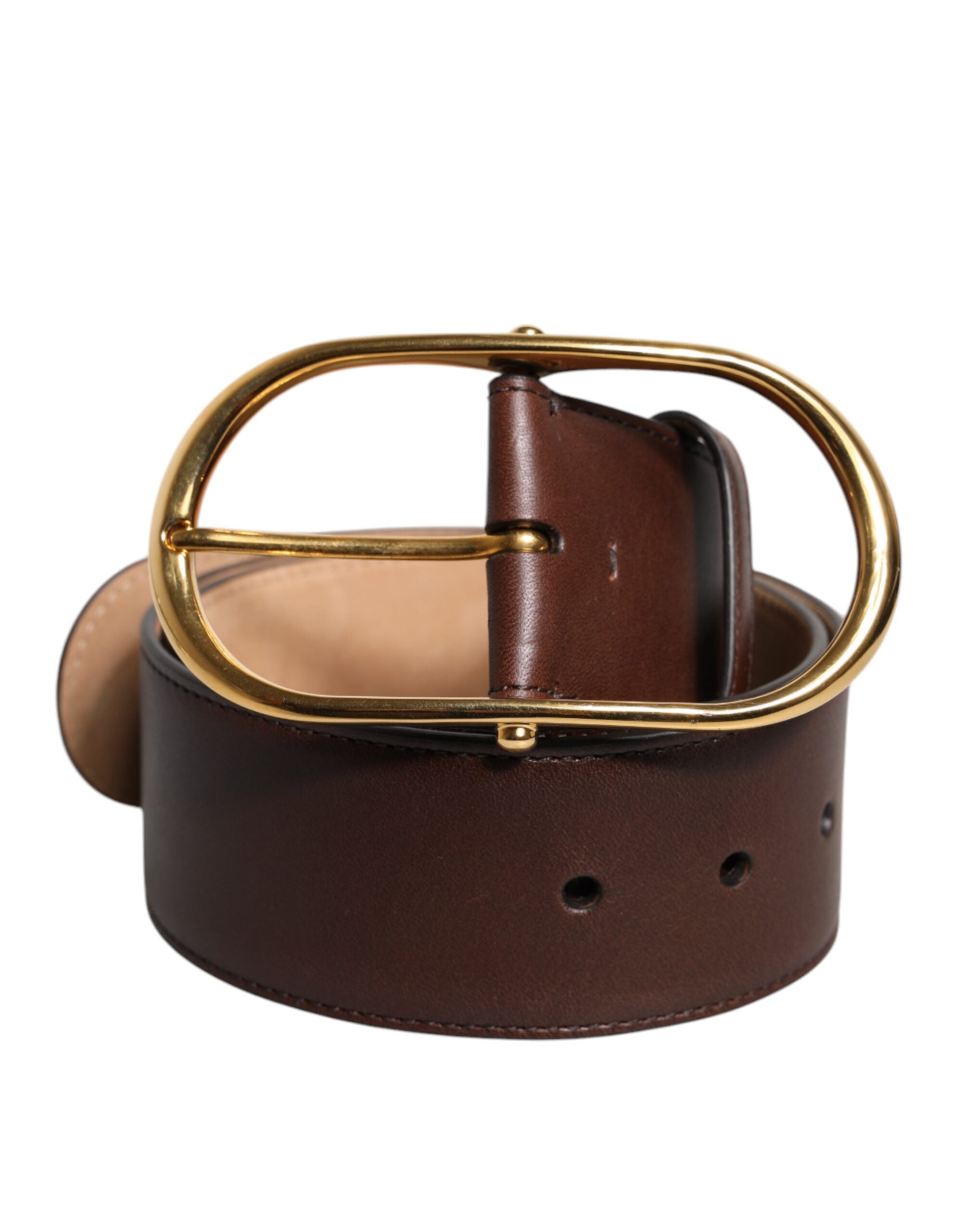 Dolce & Gabbana Brown Leather Classic Metal Oval Buckle Belt LUNESCAPE
