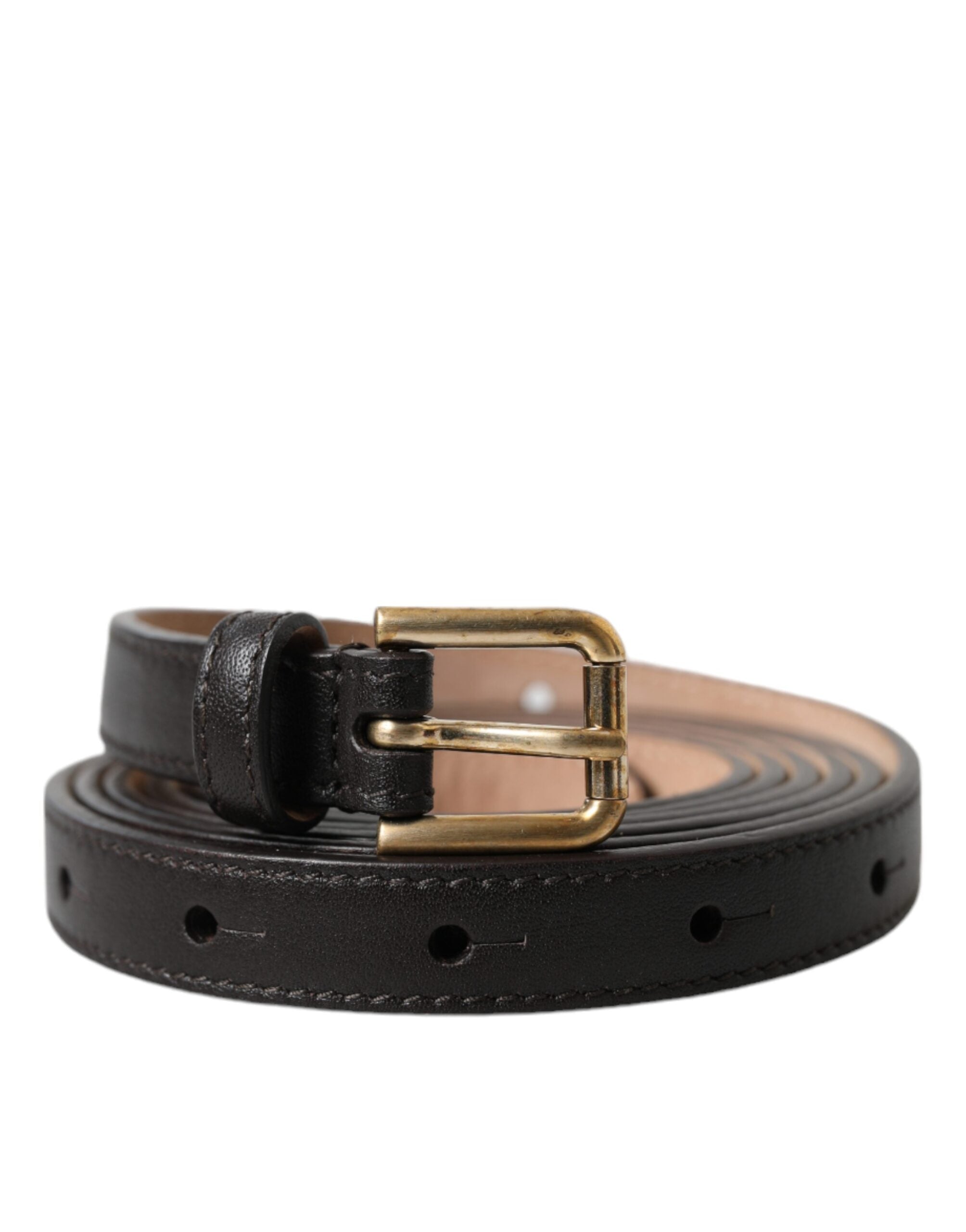 Dolce & Gabbana Black Leather Long Skinny Gold Metal Buckle Belt LUNESCAPE