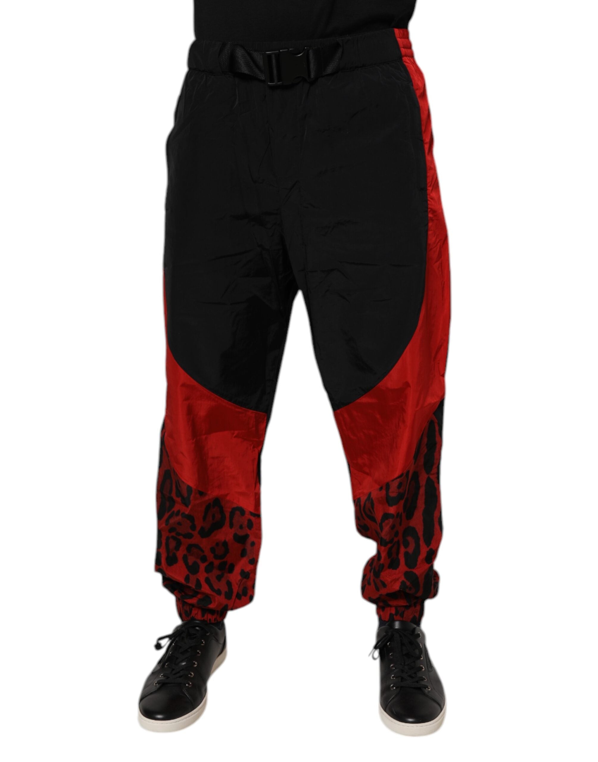 Dolce & Gabbana Black Red Leopard Print Nylon Jogger Pants LUNESCAPE