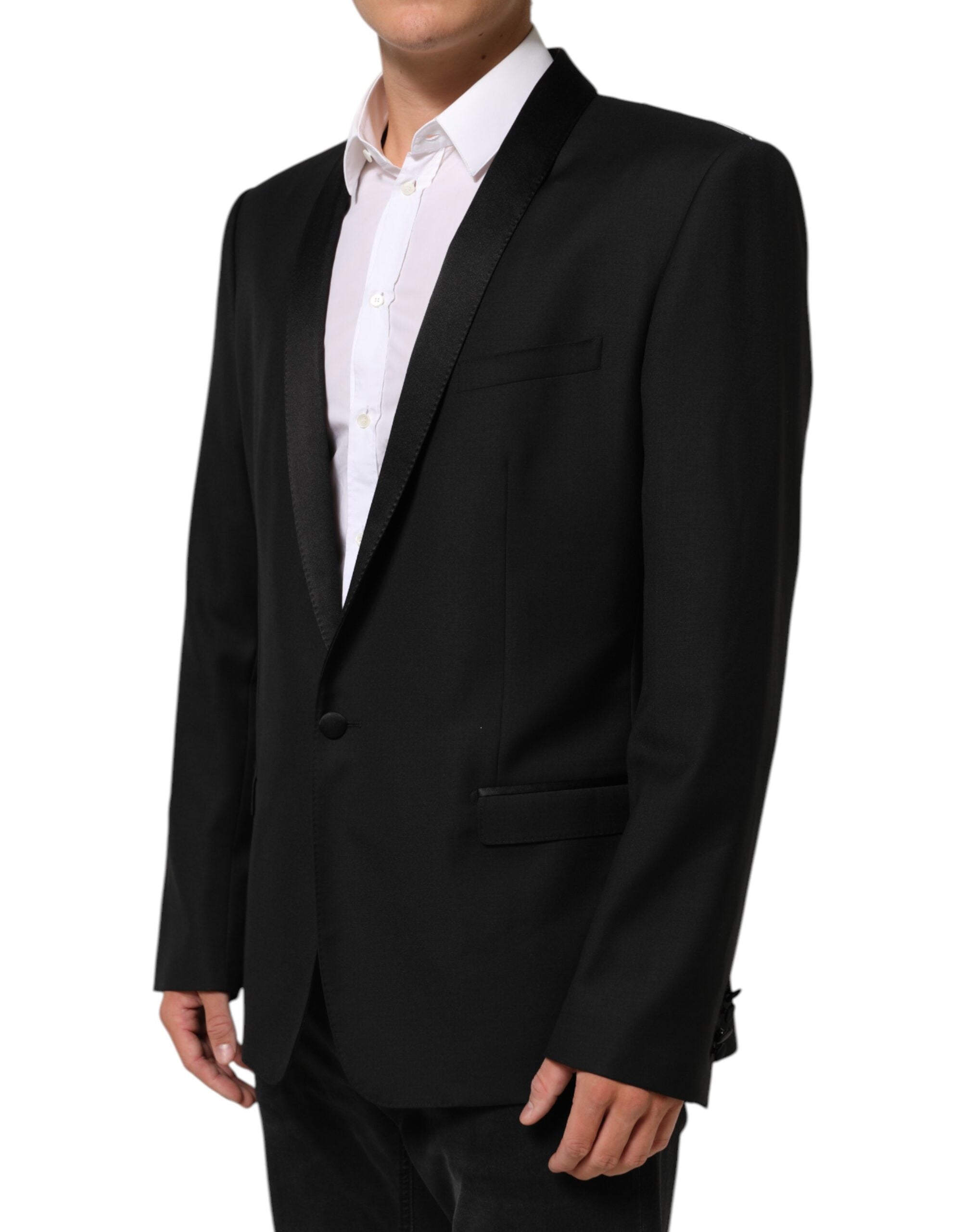 Dolce & Gabbana Black Wool GOLD 1 Button Men Suit Blazer