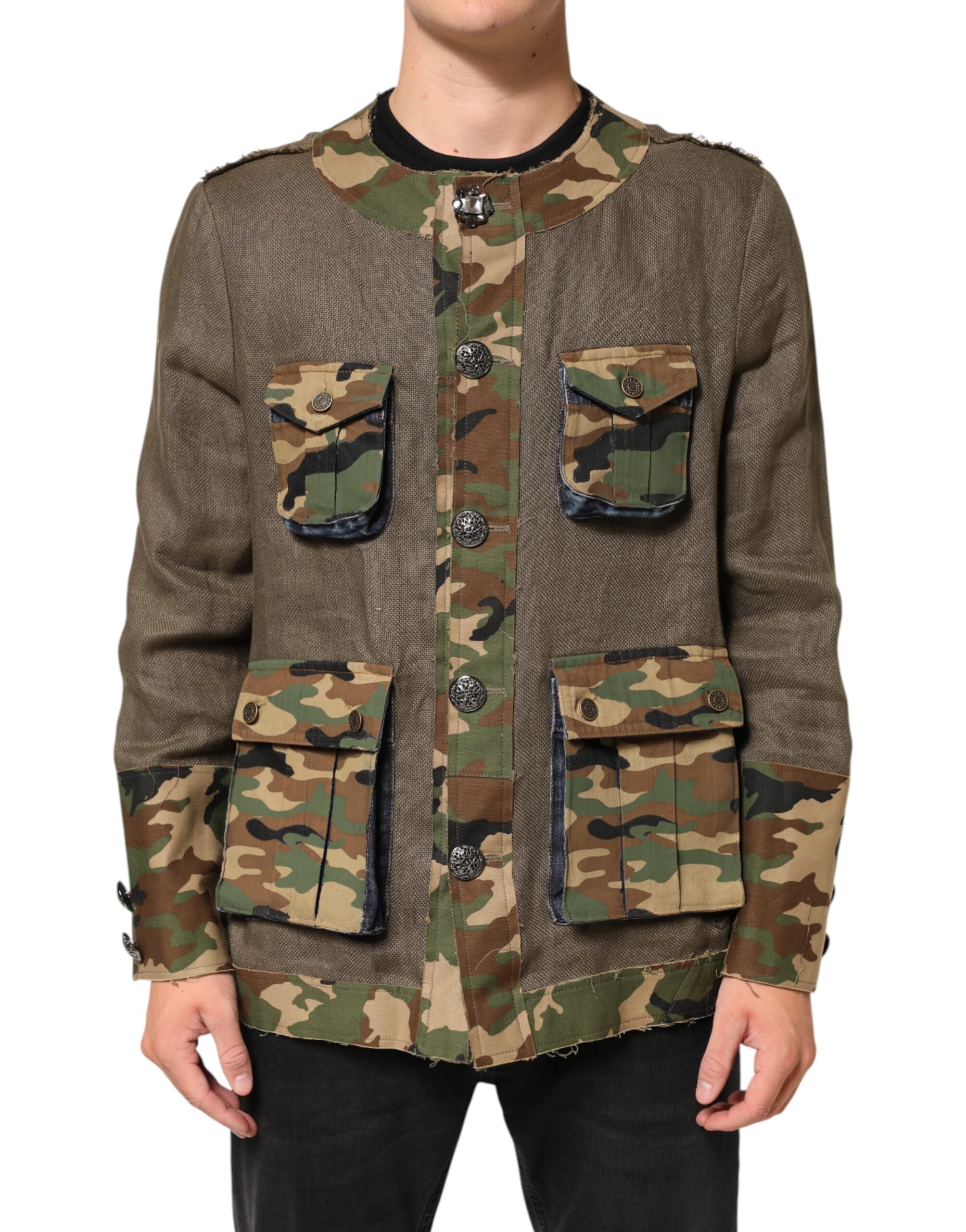 Dolce & Gabbana Brown Camouflage Linen Cargo Jacket