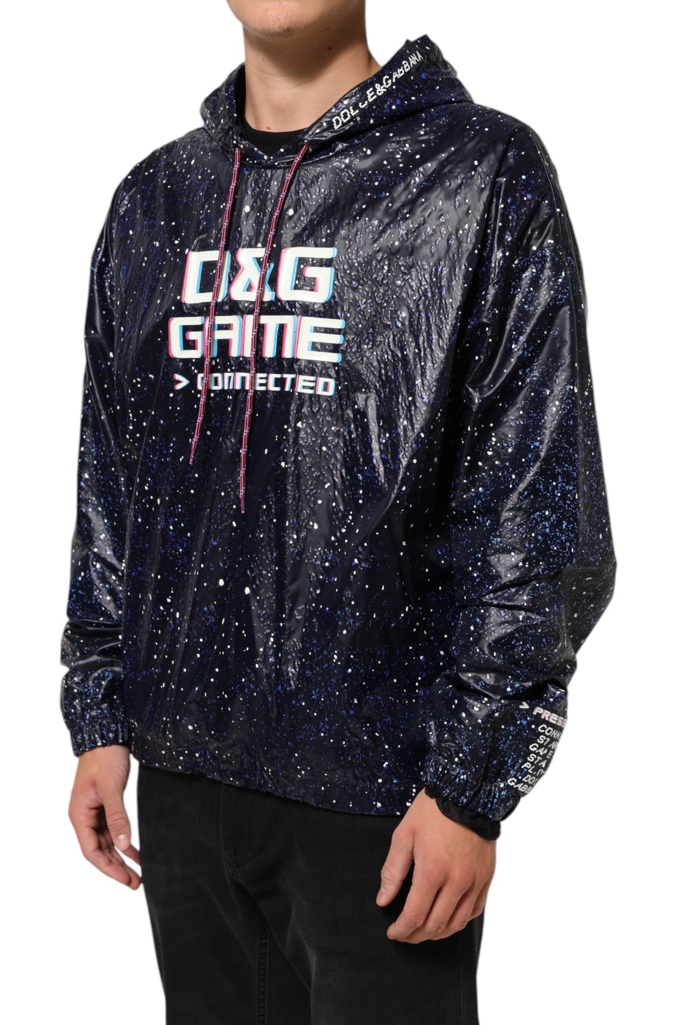 Dolce & Gabbana Blue D&G Game Hooded Men Sweatshirt Sweater