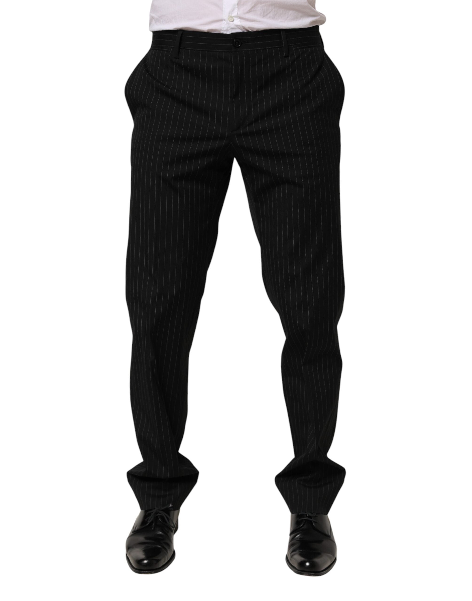 Dolce & Gabbana Black Striped Dress Formal Men Trouser Pants LUNESCAPE