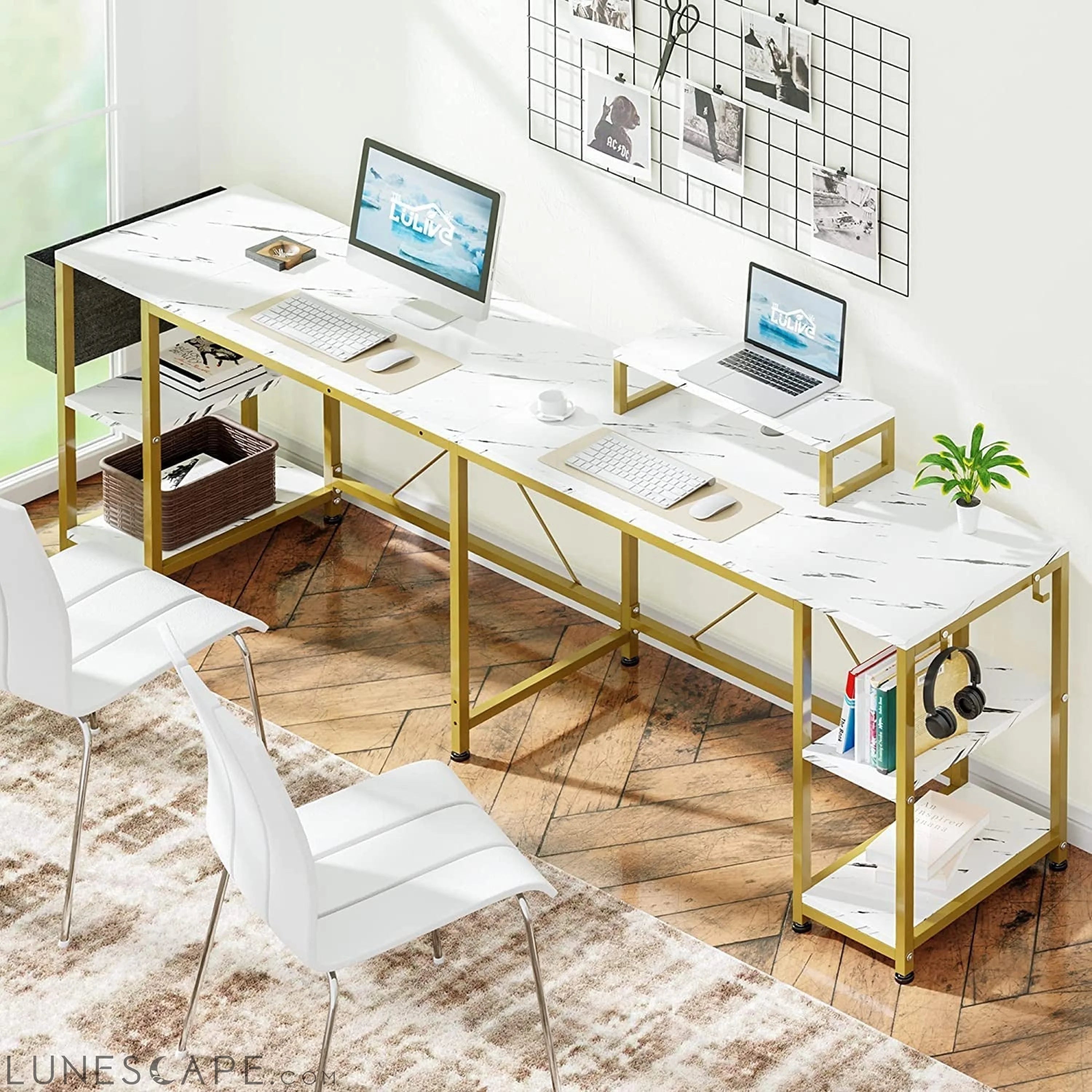 95″ Reversible L-Shaped Desk with Storage and Accessories LUNESCAPE