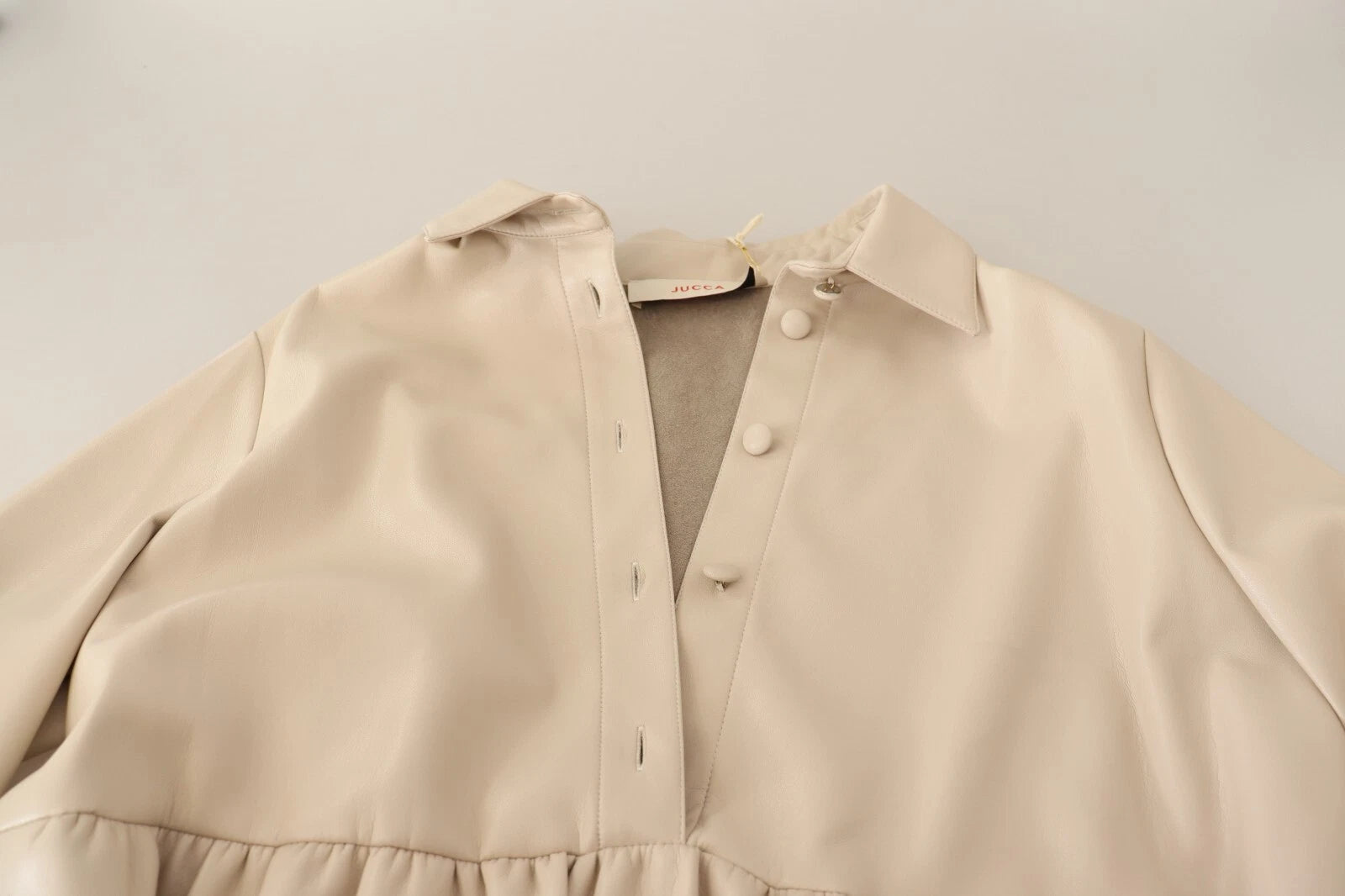 Jucca Leather Beige Long Sleeves Collared A-line Mini Dress