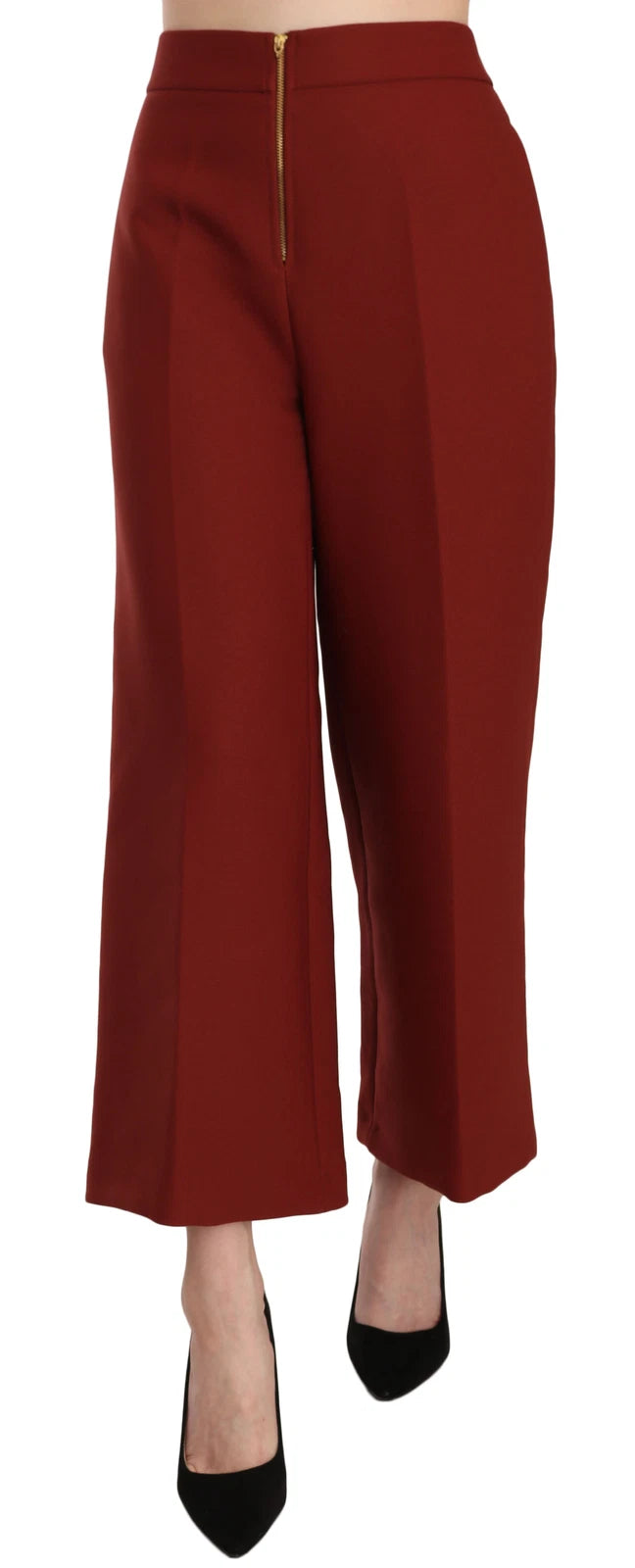 Jucca Red High Waist Cropped Flared Dress Formal Trouser Pants LUNESCAPE