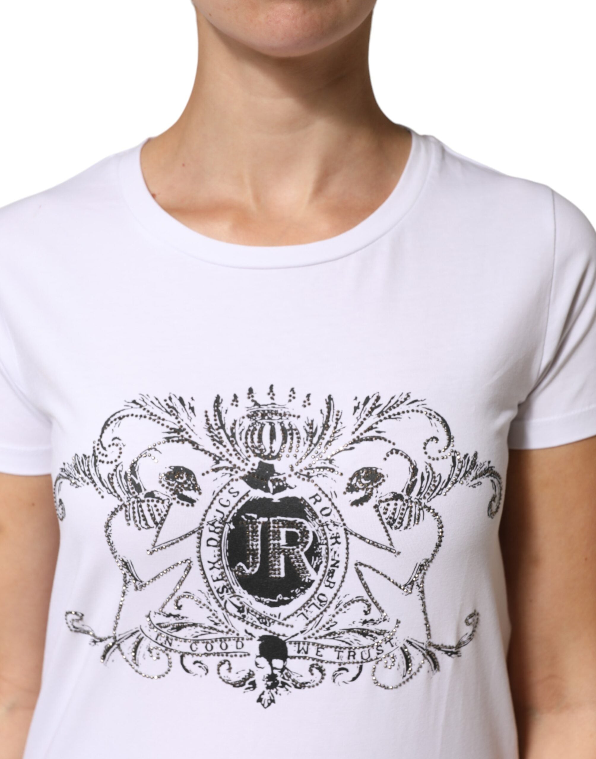 John Richmond White Printed Cotton Stretch Crew Neck T-shirt
