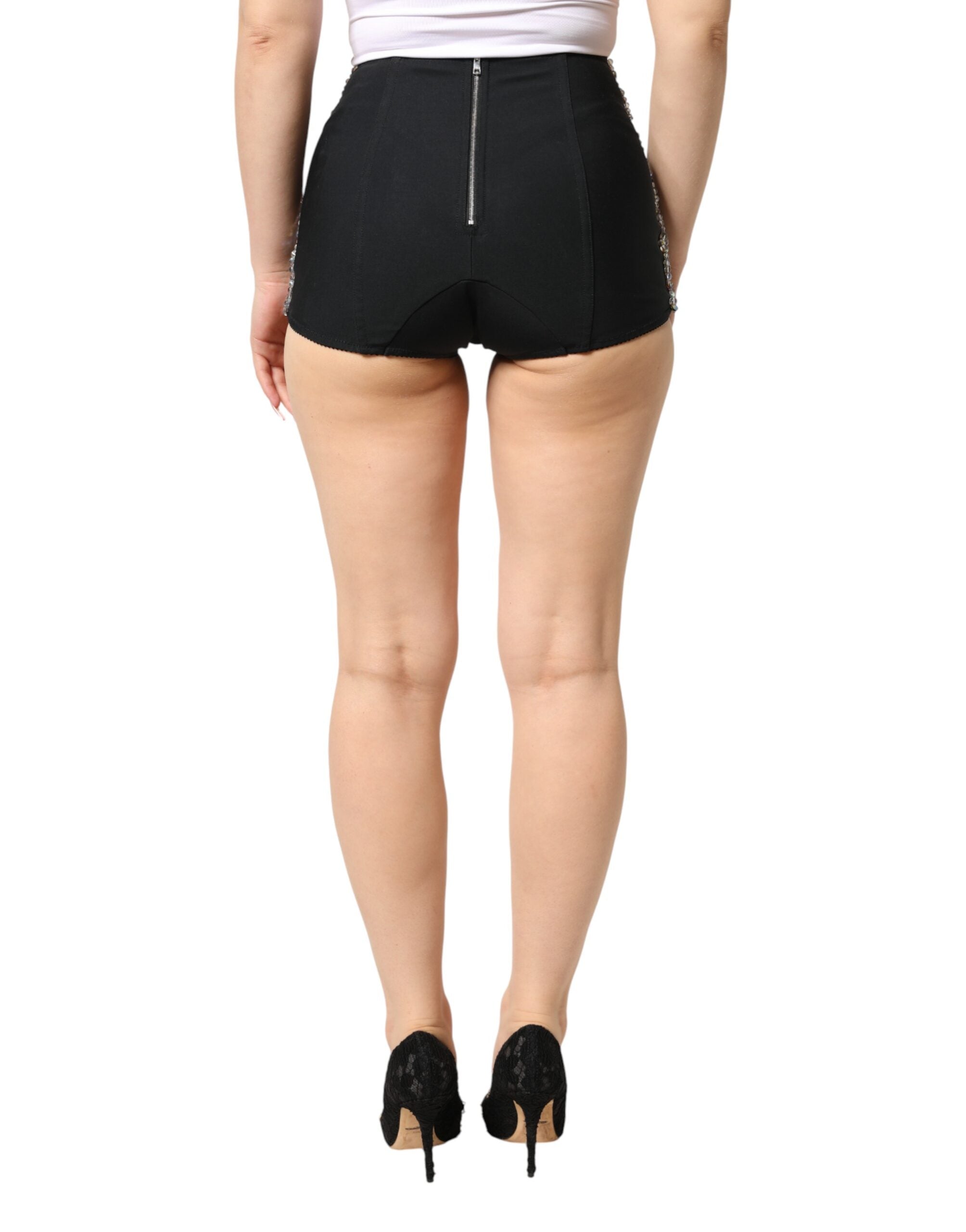 Dolce & Gabbana Multicolor Embellished High Waist Hot Pants Shorts