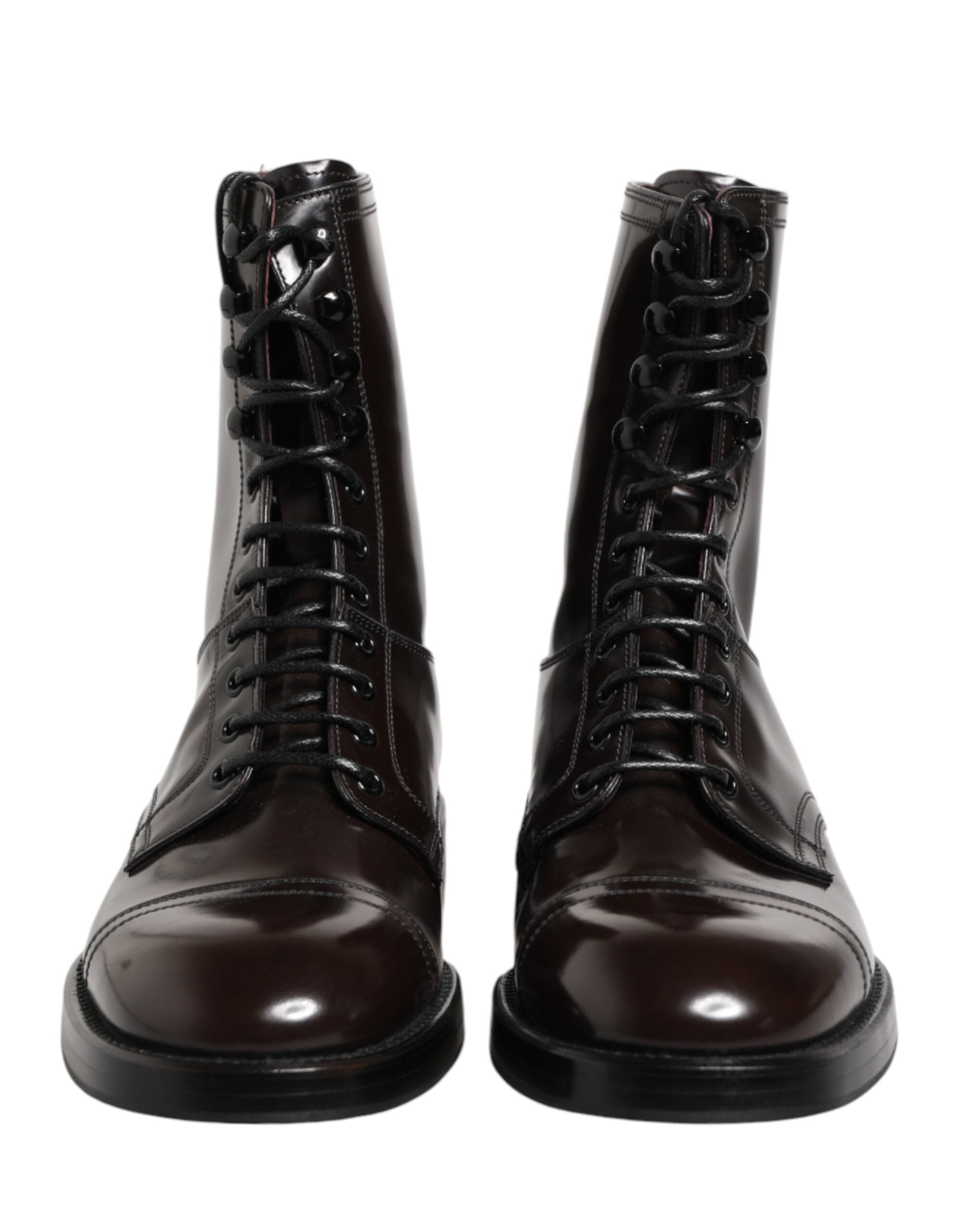 Dolce & Gabbana Brown Leather Lace Up Mid Calf Boots Shoes