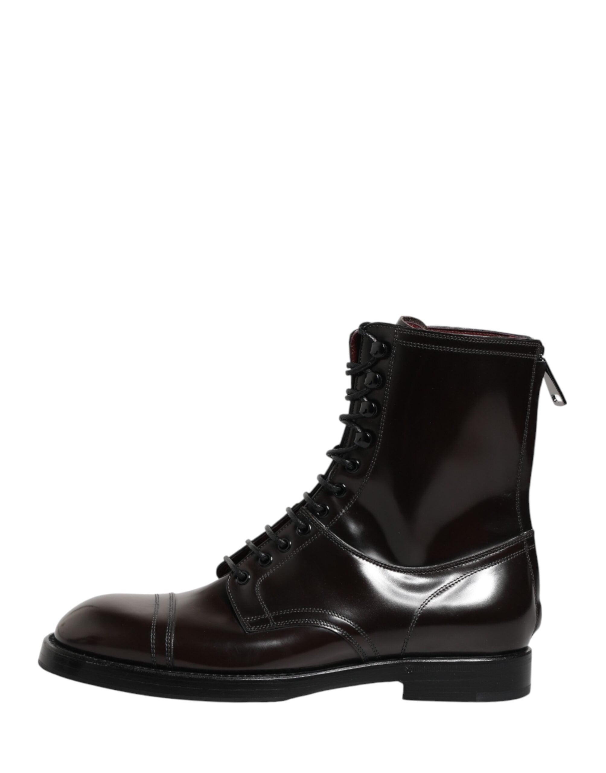 Dolce & Gabbana Brown Leather Lace Up Mid Calf Boots Shoes