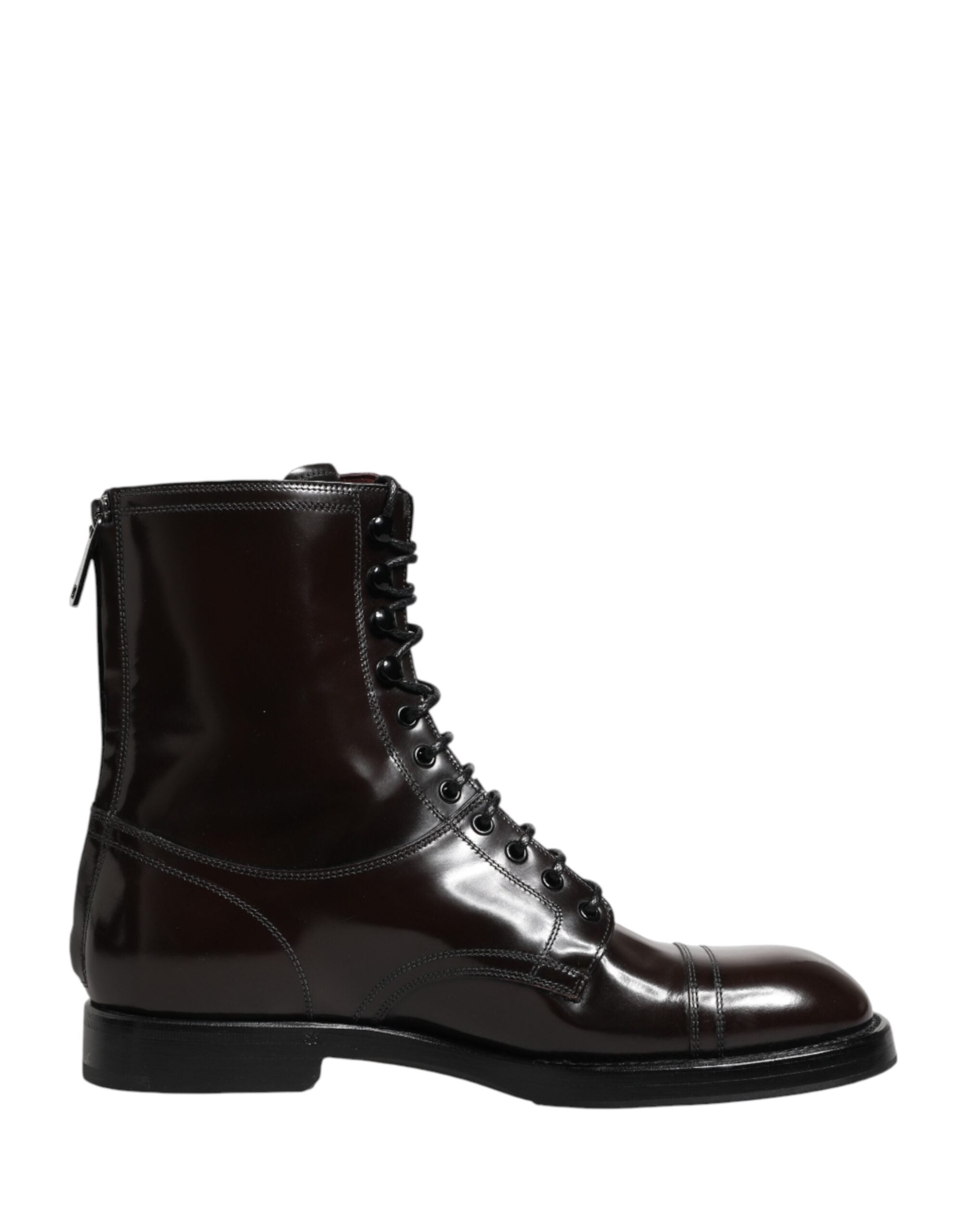 Dolce & Gabbana Brown Leather Lace Up Mid Calf Boots Shoes