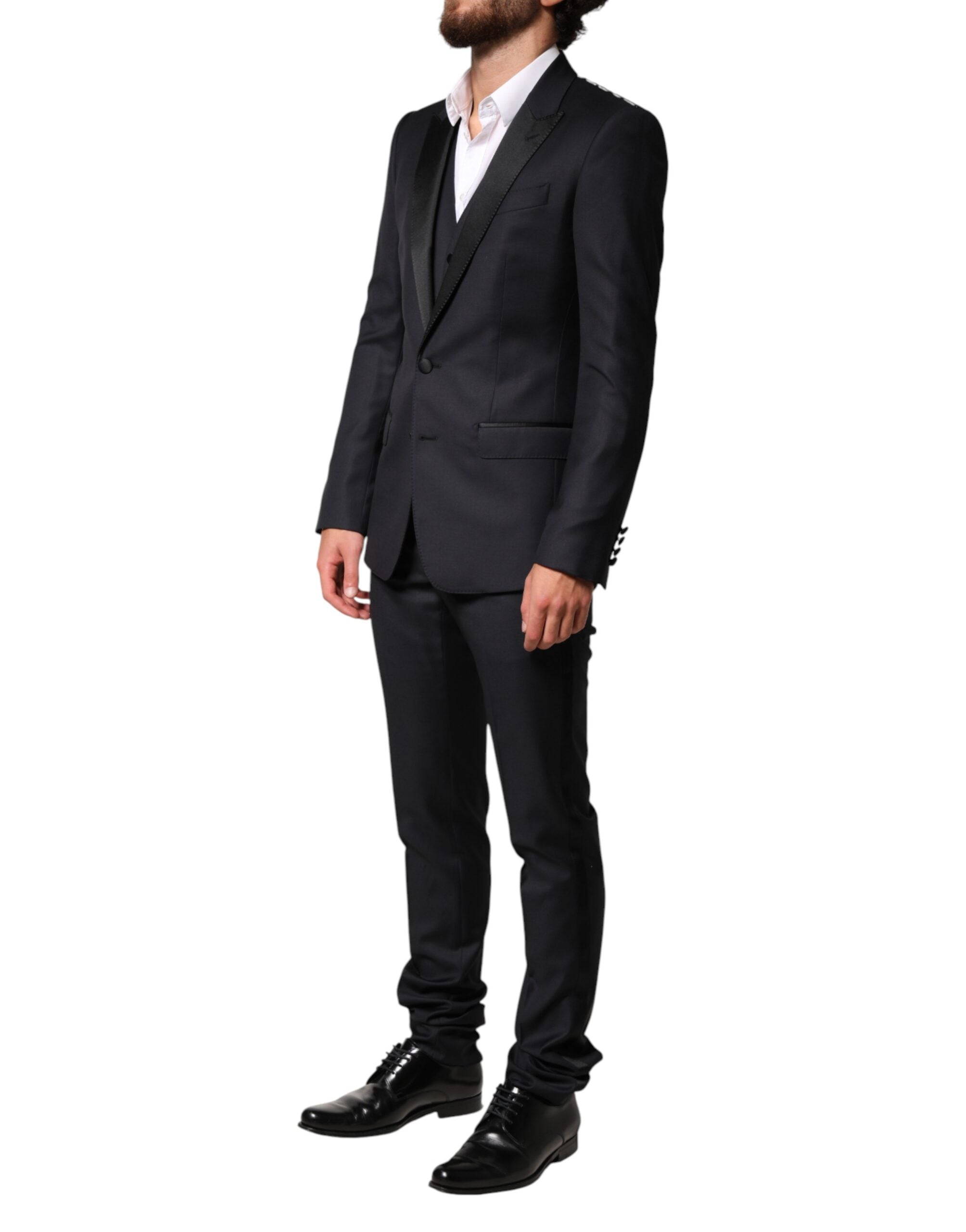 Dolce & Gabbana Blue Wool Single Breasted 3 Piece Men Suit