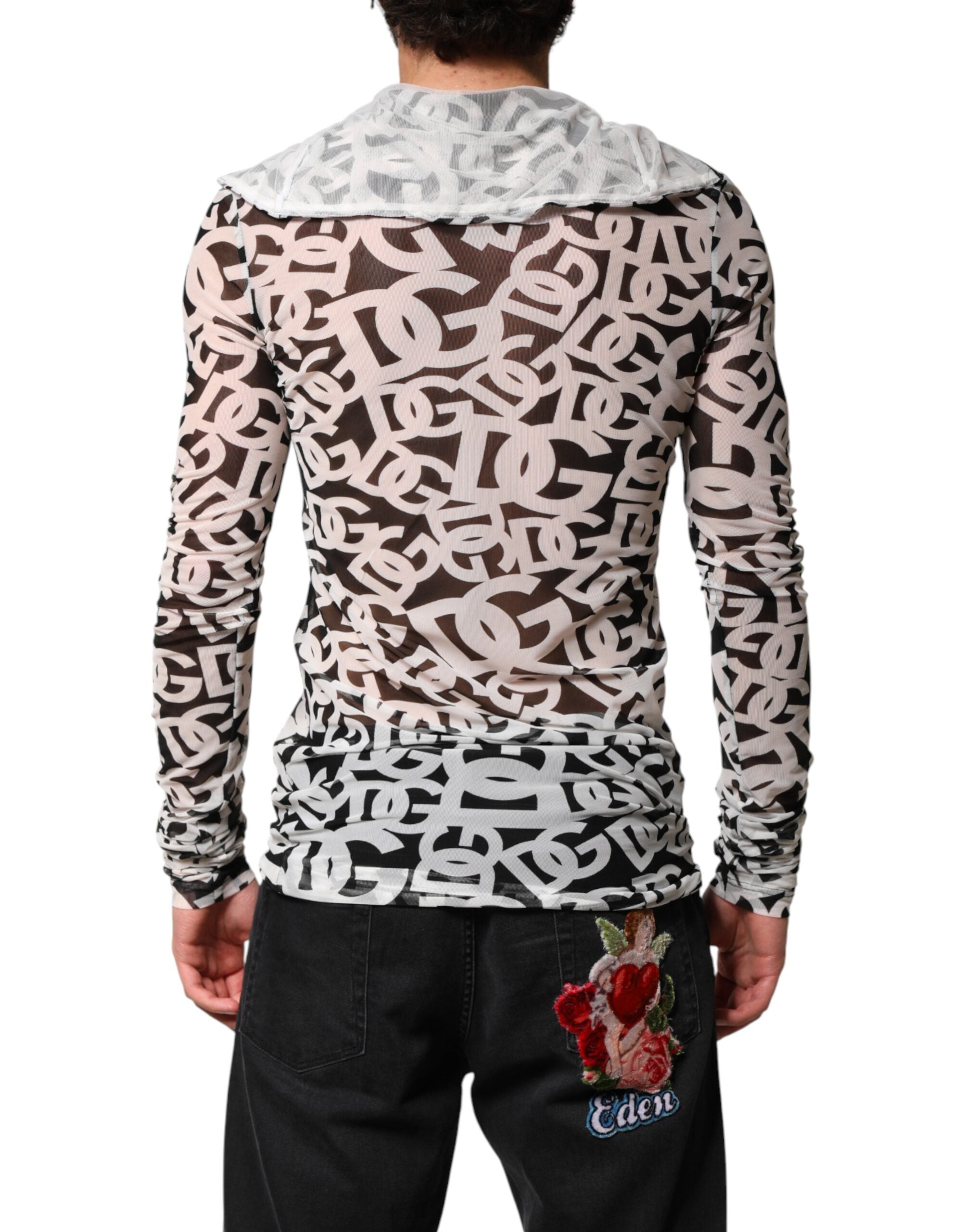 Dolce & Gabbana White DG Logo Long Sleeve Hooded T-Shirt